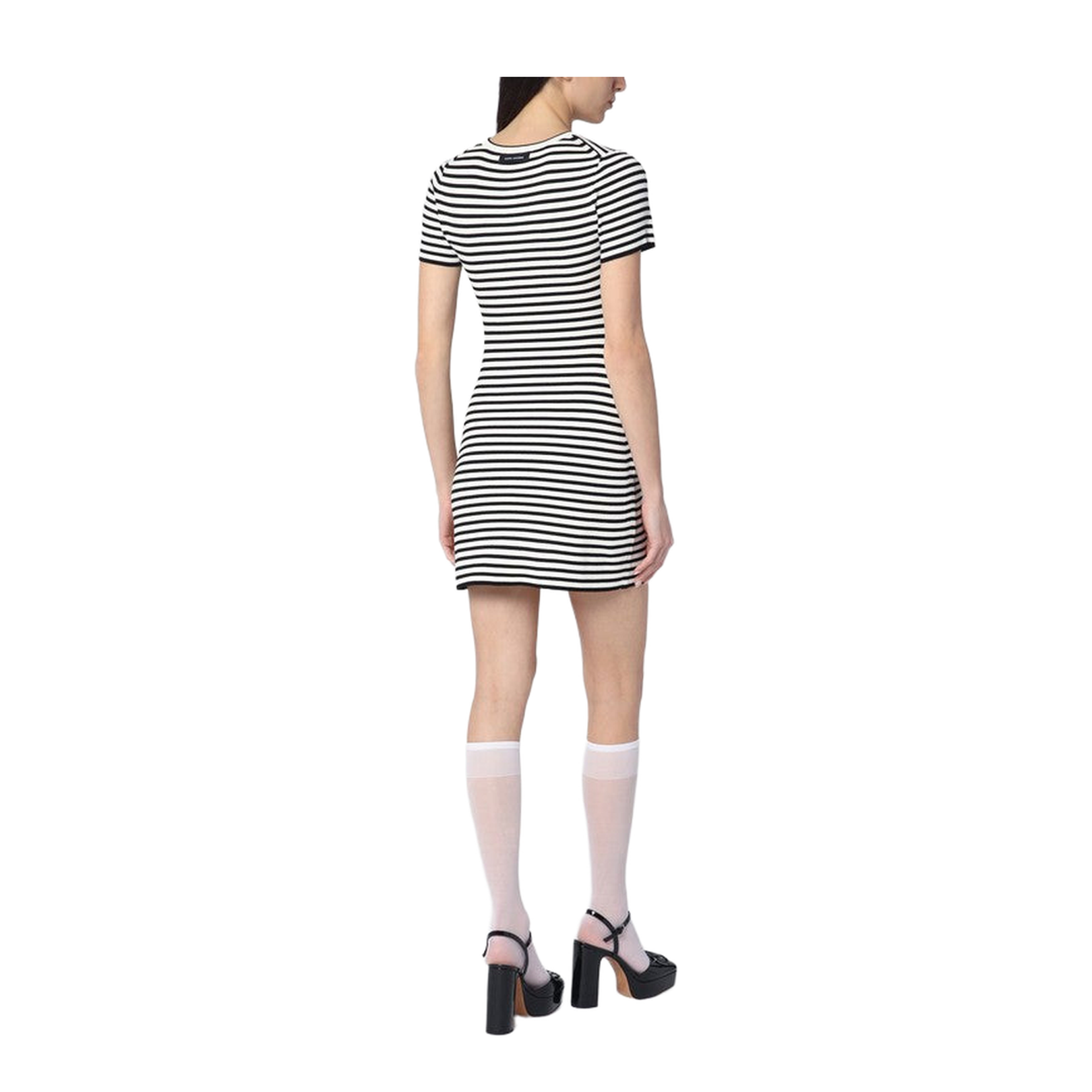 Black and White Striped Ribbed Mini Dress