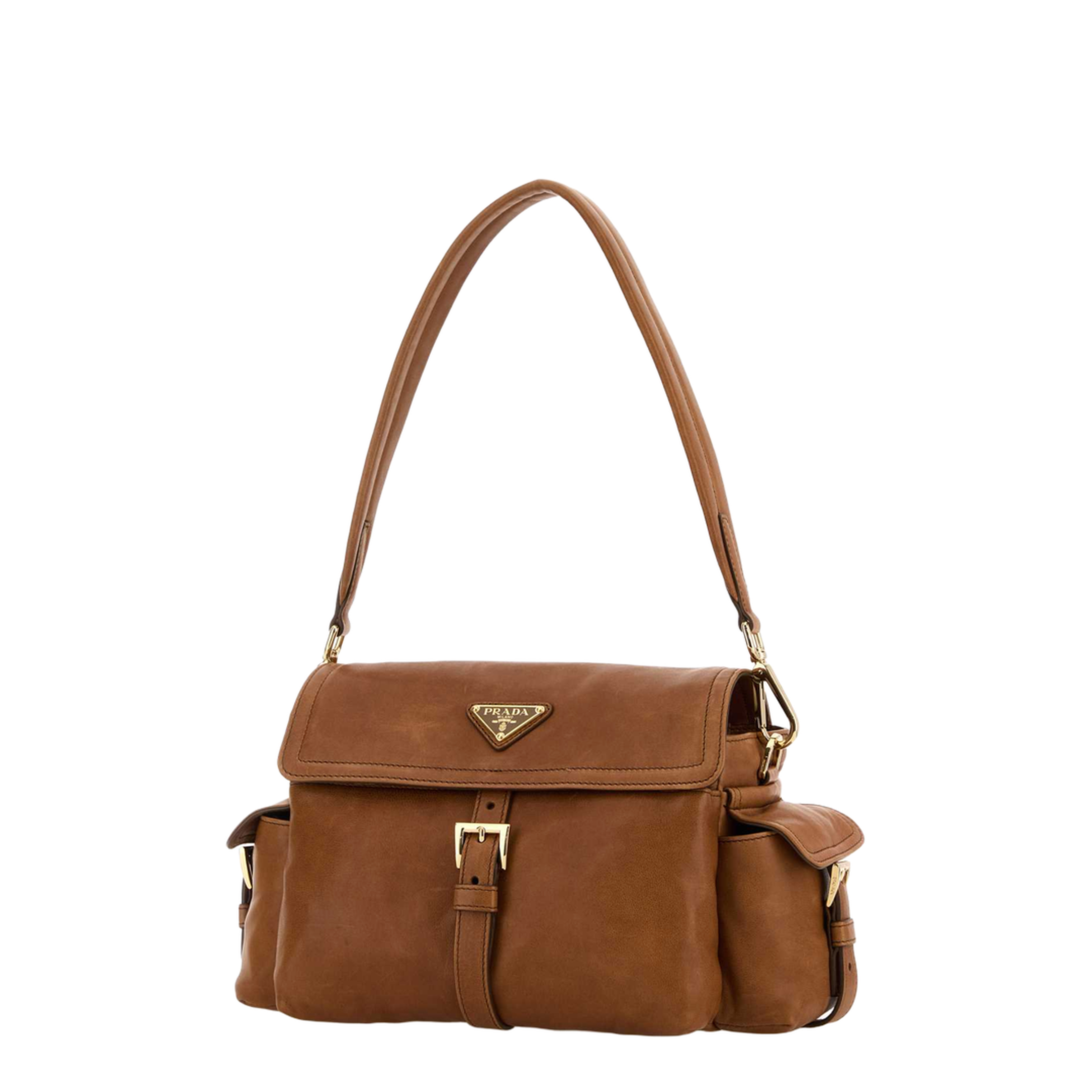 Camel Nappa Leather Explore Shoulder Bag