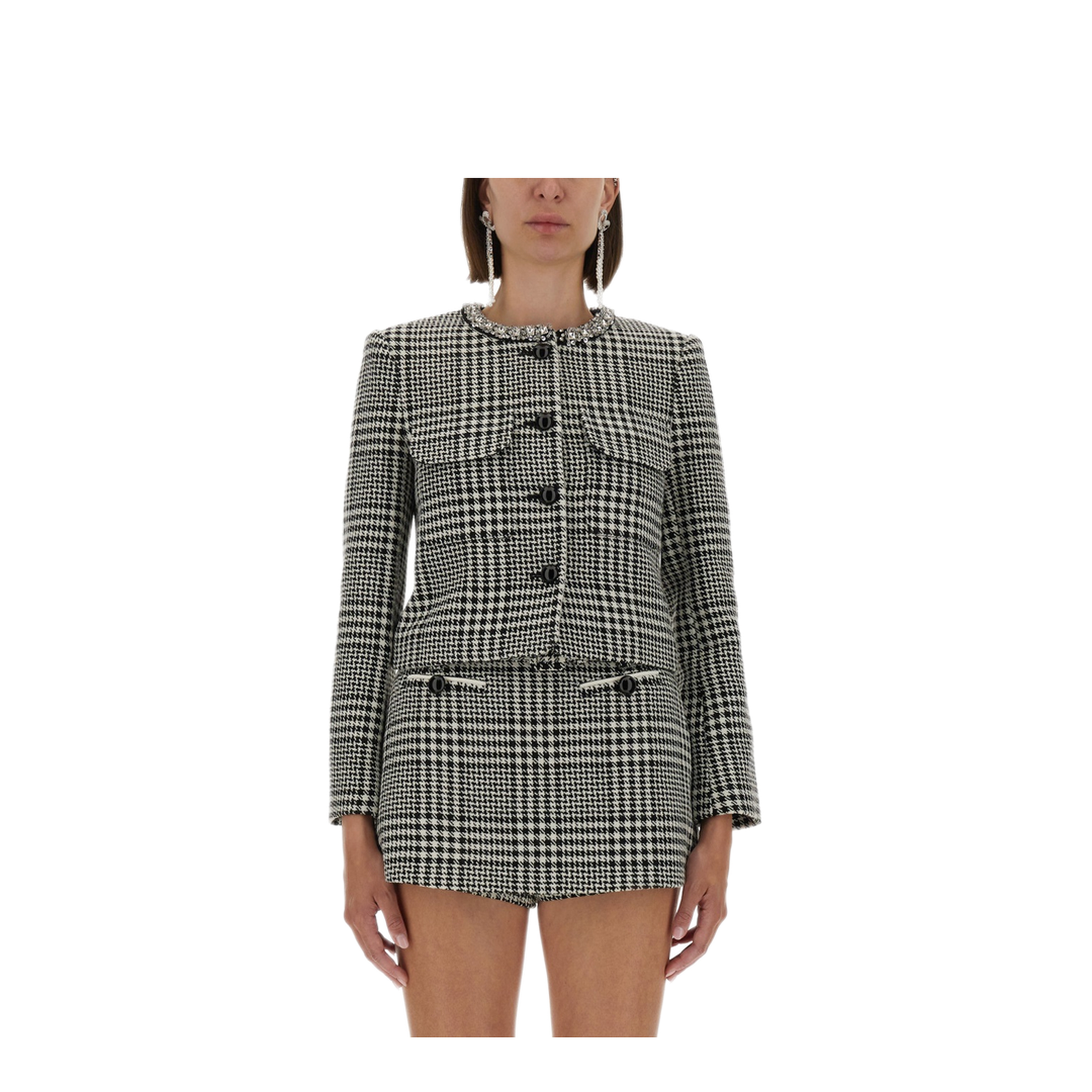 MAYFEYR - Self Portrait - Houndstooth Jacket With Crystals - PF25111JBWBLACKANDWHITE