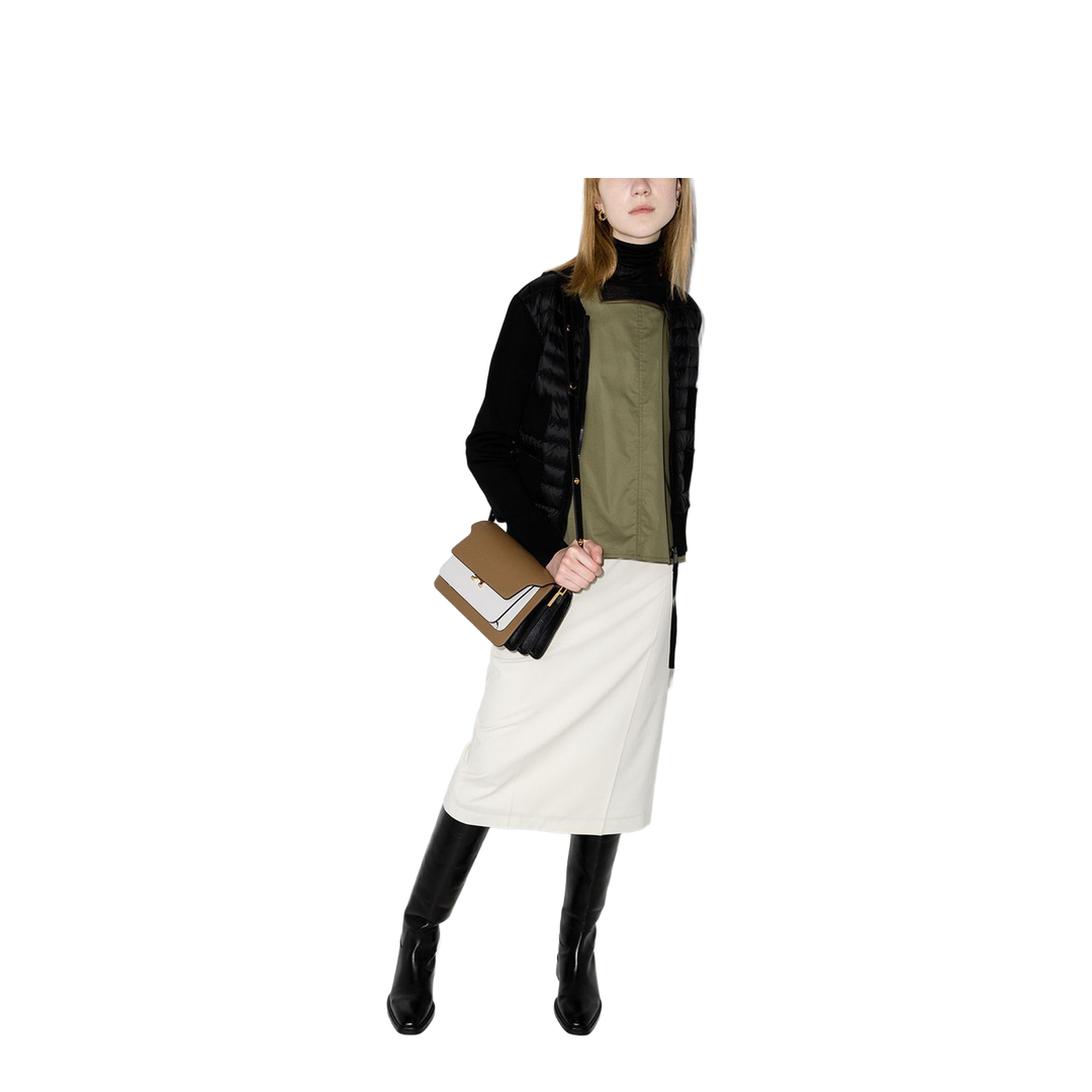 Black Padded Wool Zip-Up Cardigan