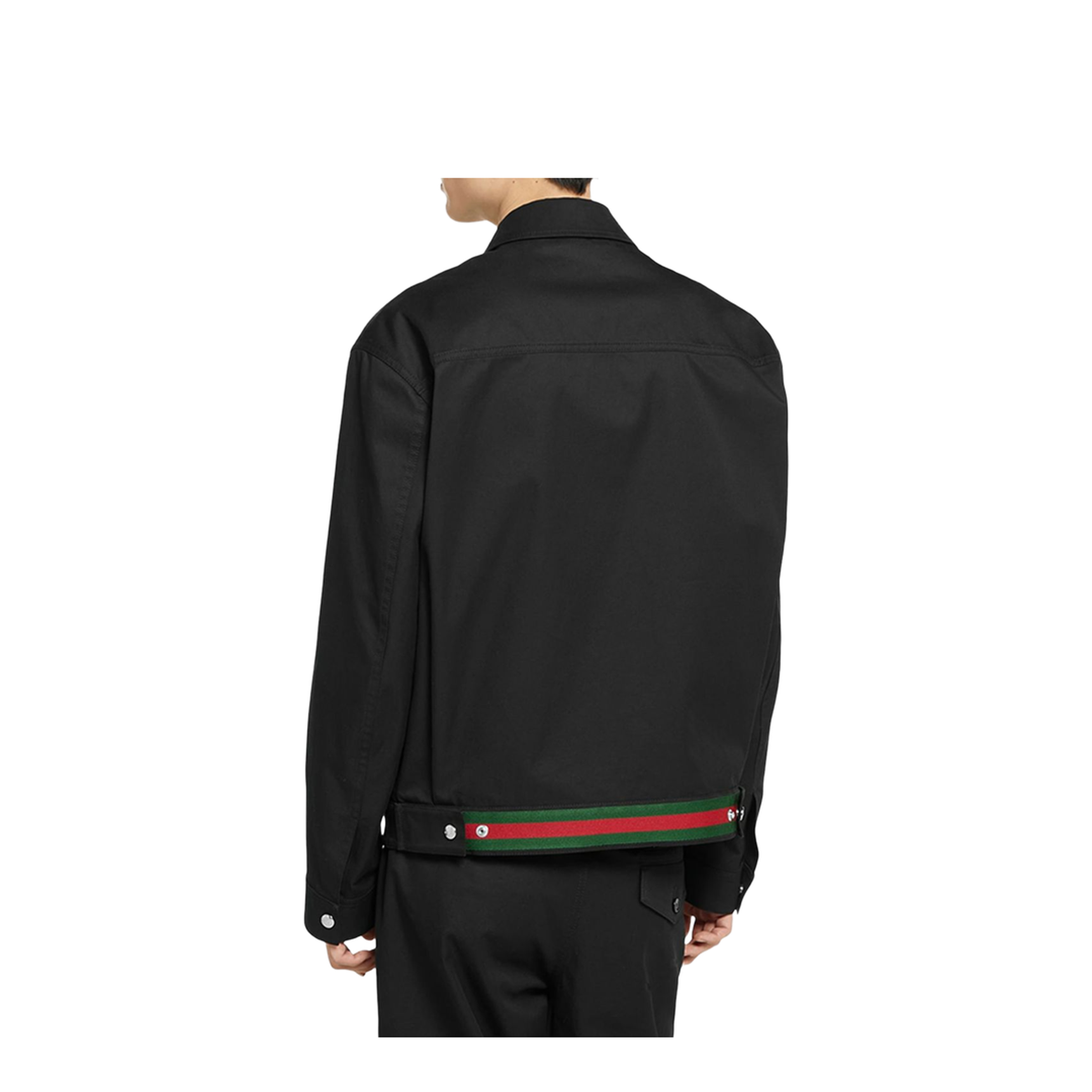 Cotton Twill Jacket with Web Detail in Black