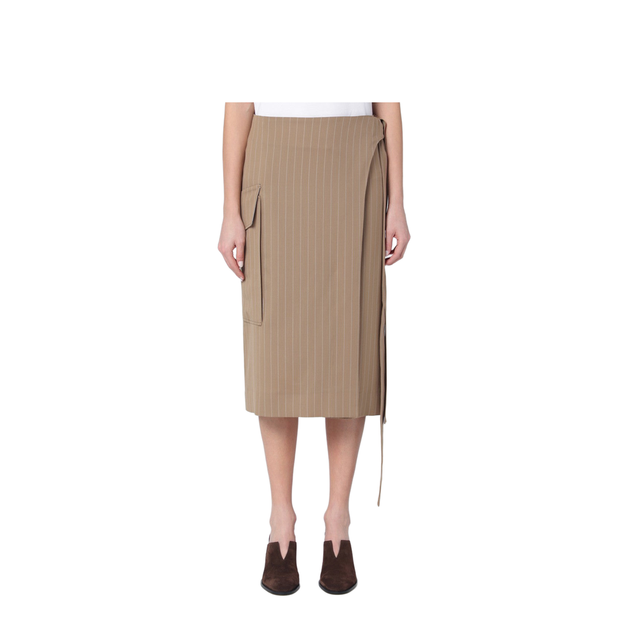 Sand-coloured Pinstriped Wrap Skirt