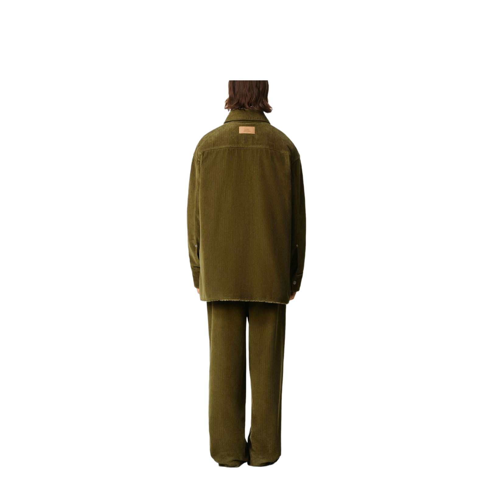 Green Cotton Corduroy Side Slit Overshirt