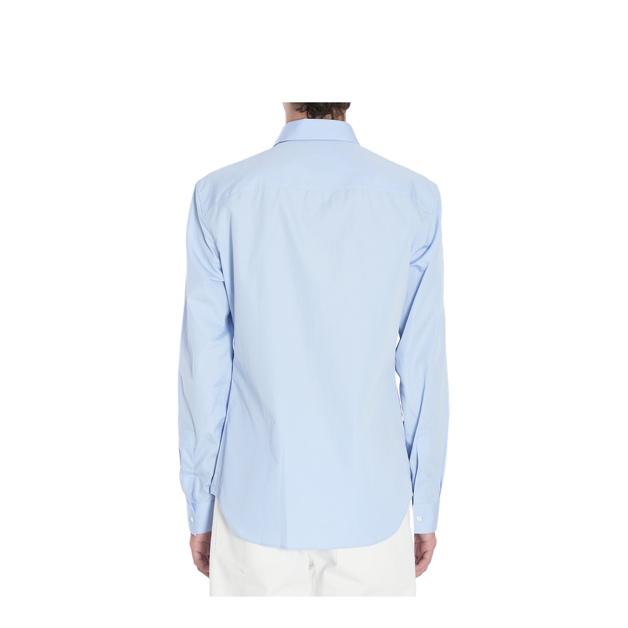 Cotton Poplin Shirt with Embroidery in Light Blue