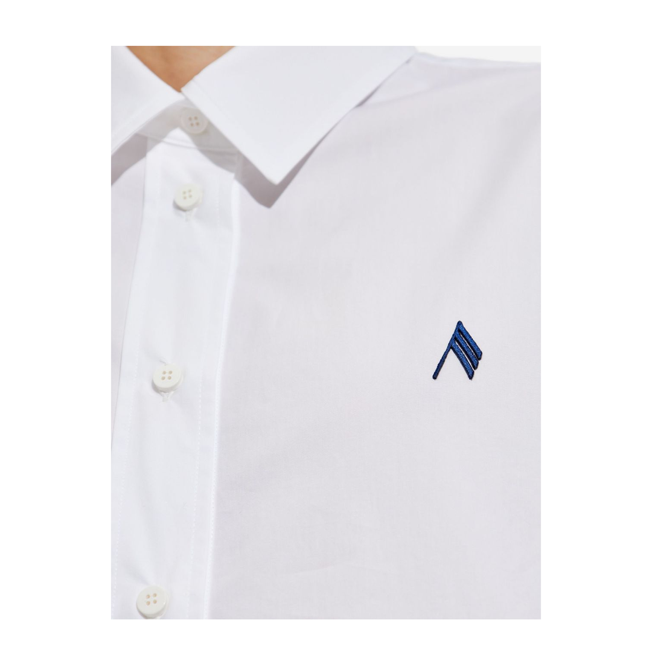 Shirt in White and Navy Blue Popeline