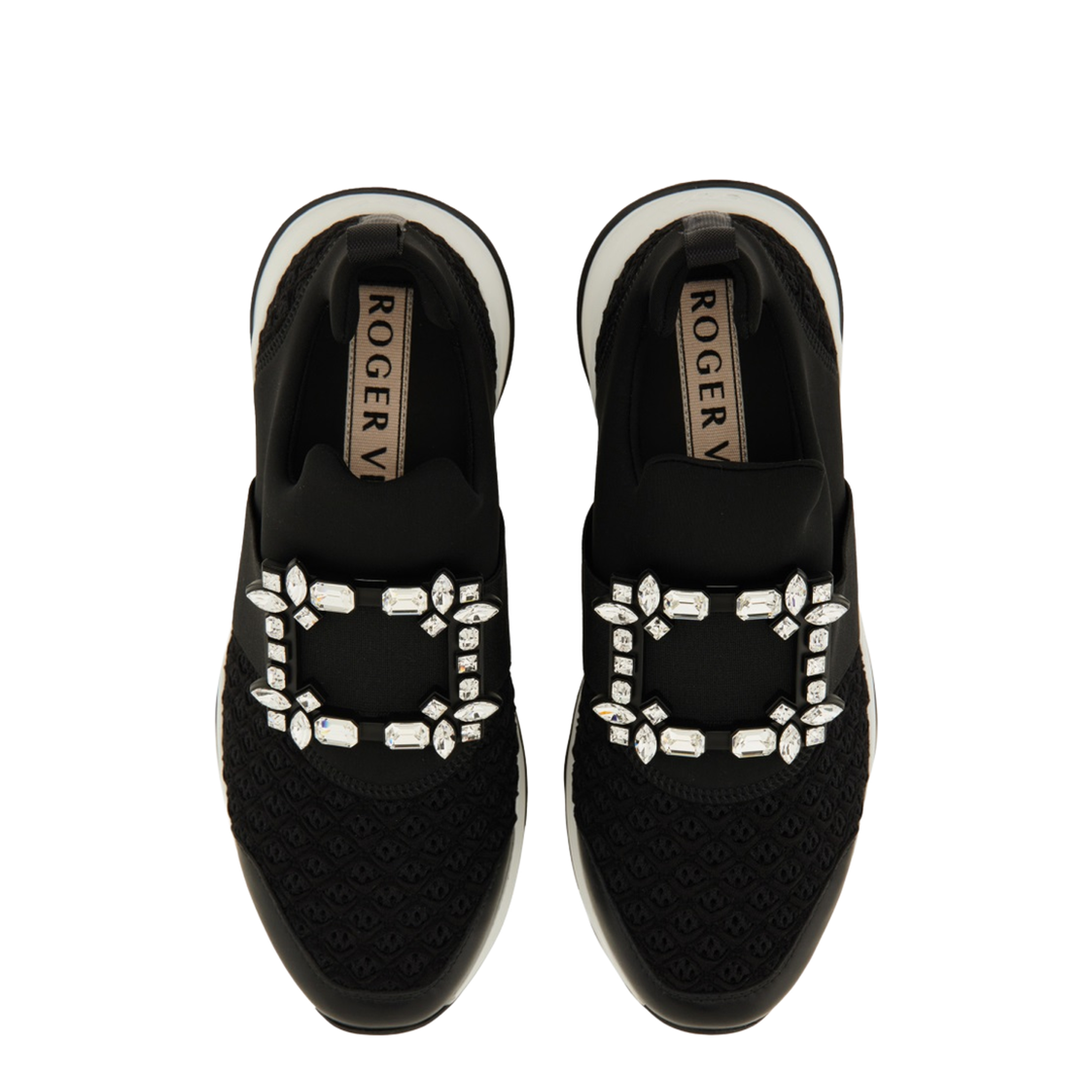 Black and White Leather Embellished Slip-On Sneakers