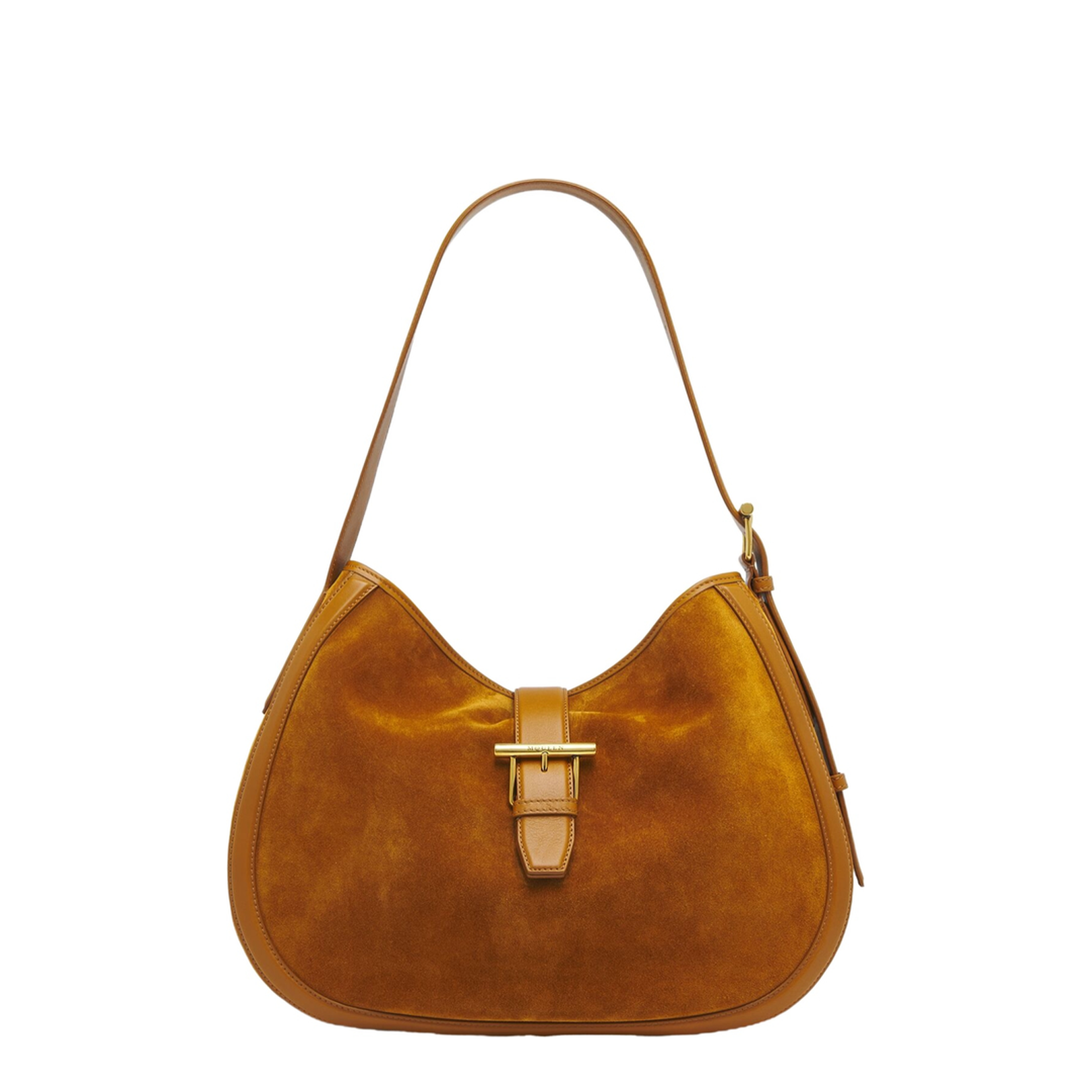 Adjustable Leather Shoulder Bag with Vintage Gold Metal T-Bar Closure