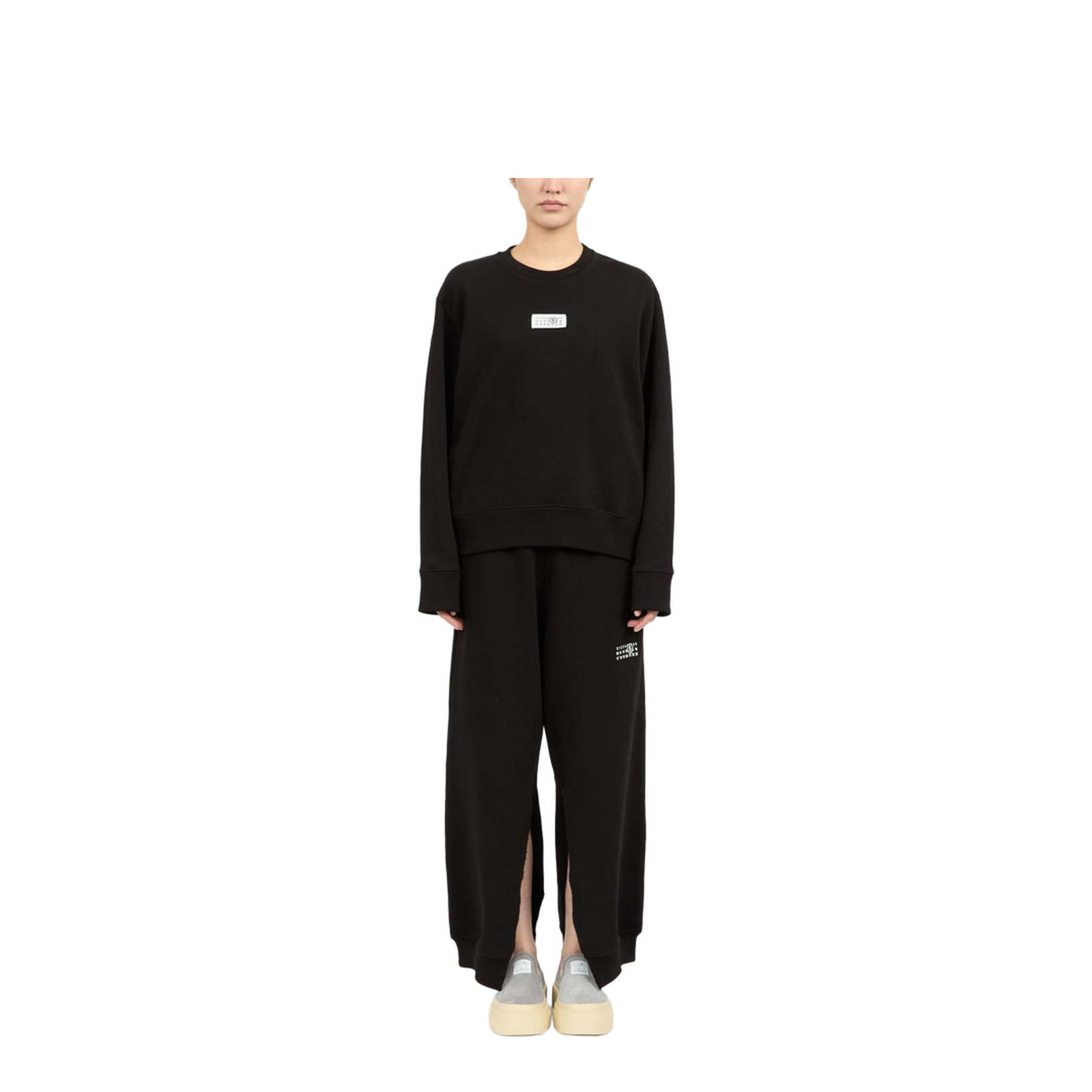 Black Numbers Appliqué Crew Neck Long Sleeve