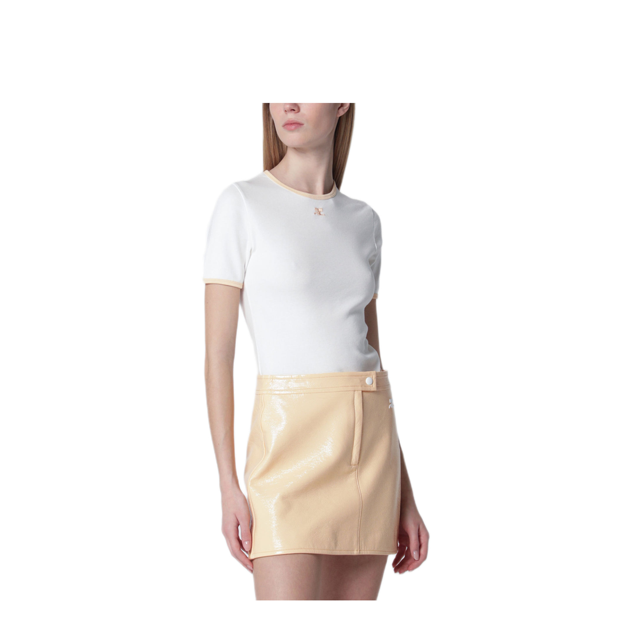 MAYFEYR - Courreges - White Orange Contrast Cotton Crew Neck T Shirt - 125JTS017JS0203B256