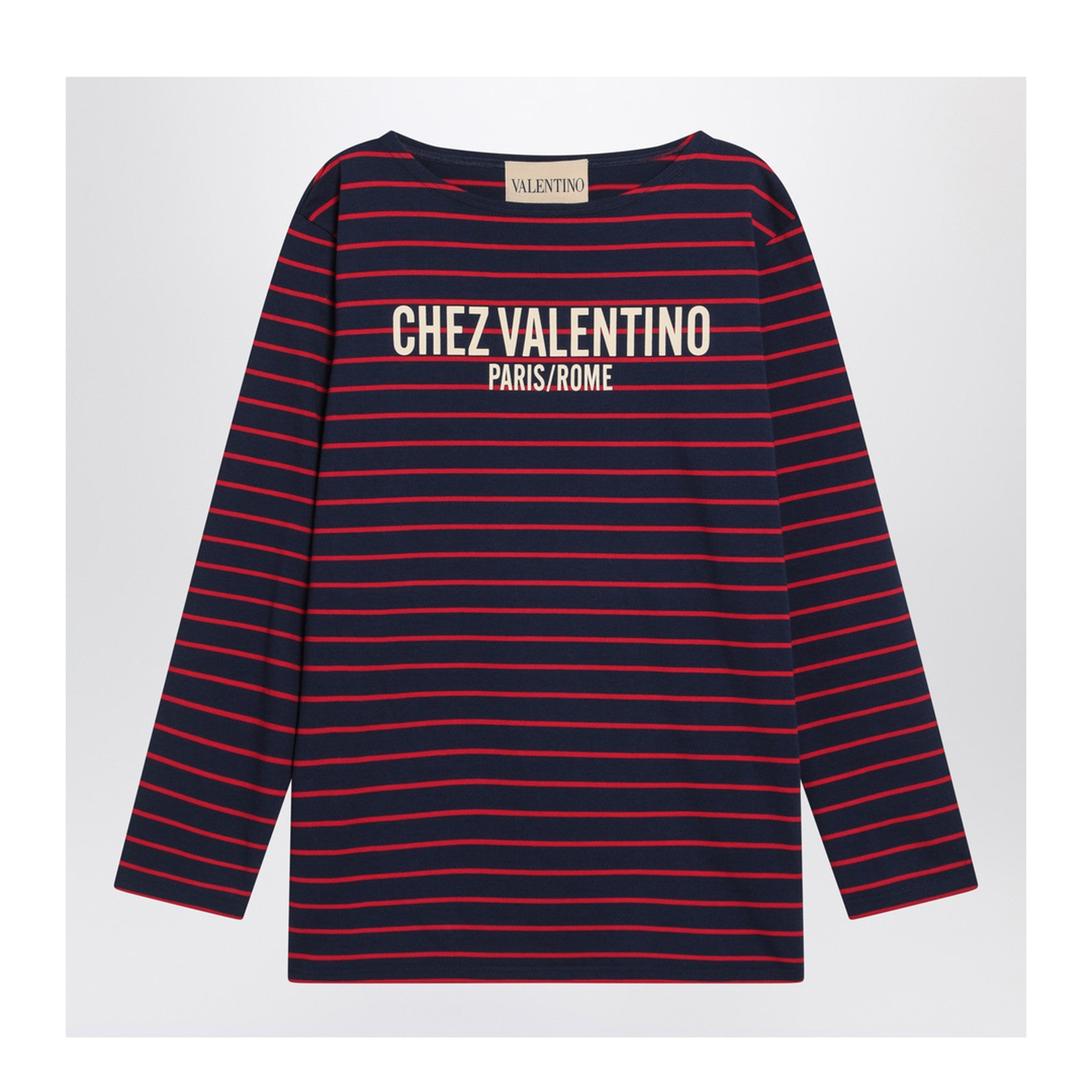 Blue T-shirt with red stripes