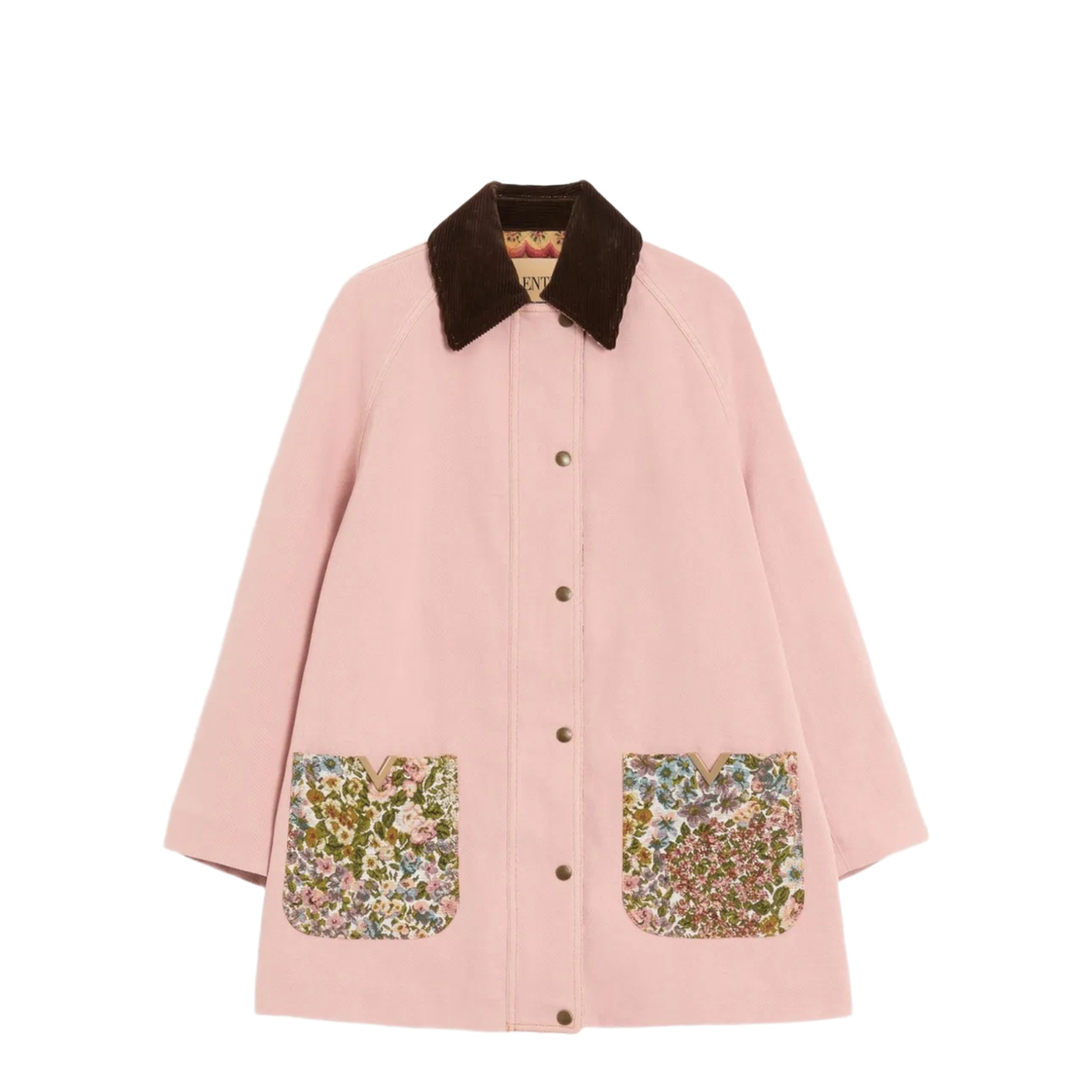 Long Denim Jacket with Floral Pockets