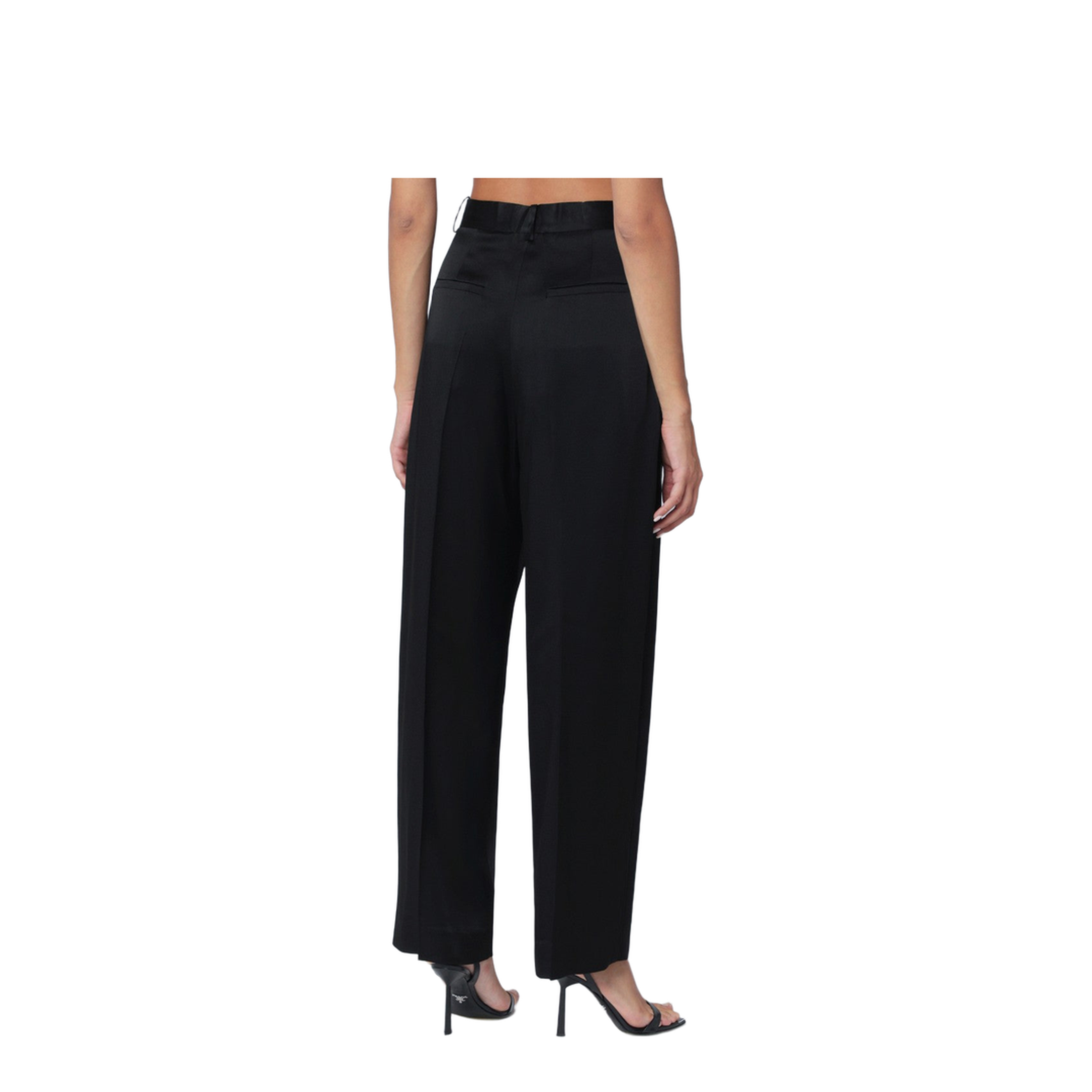 Black Pleated Trousers in Crêpe Satin