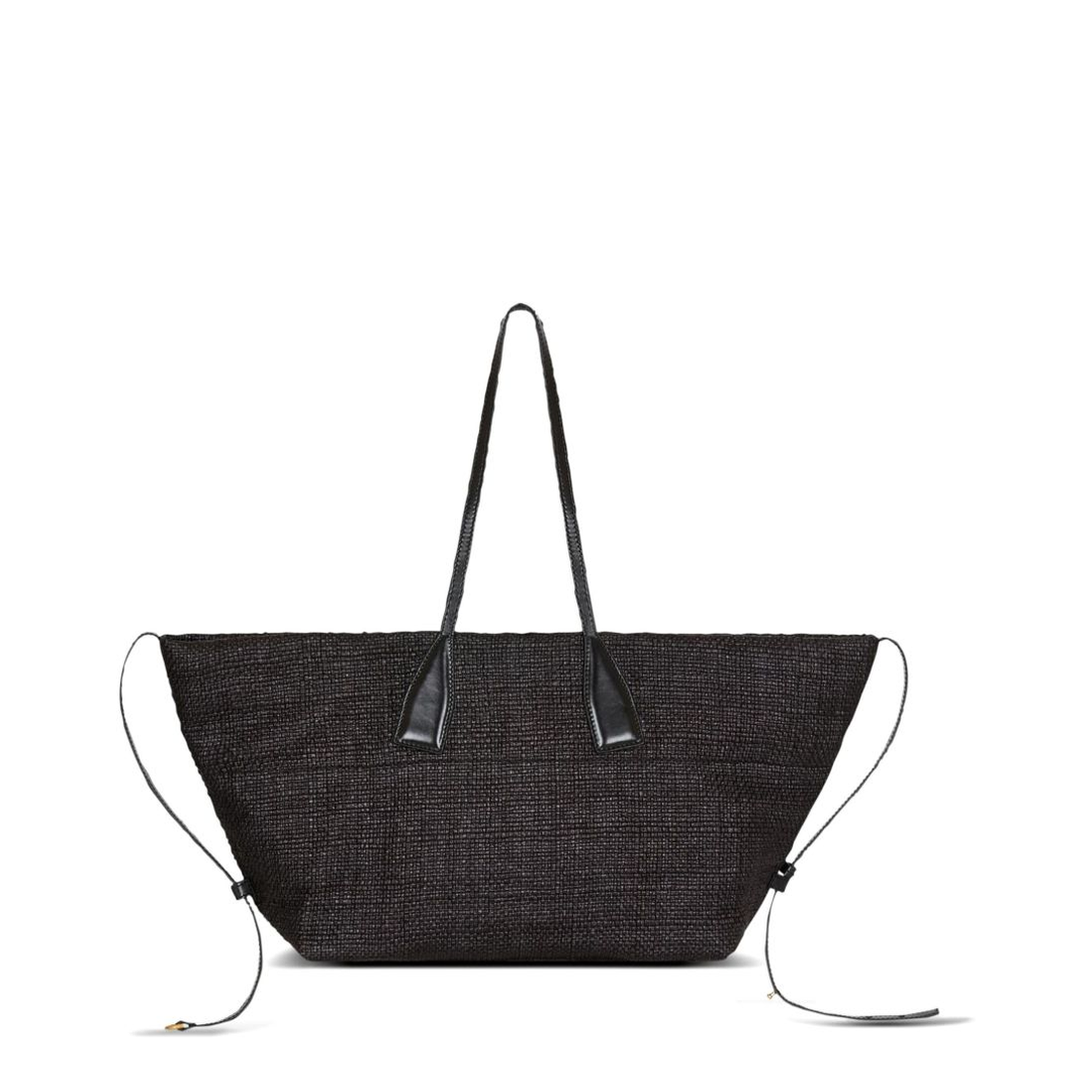 Track Medium Raffia Tote Bag - Black