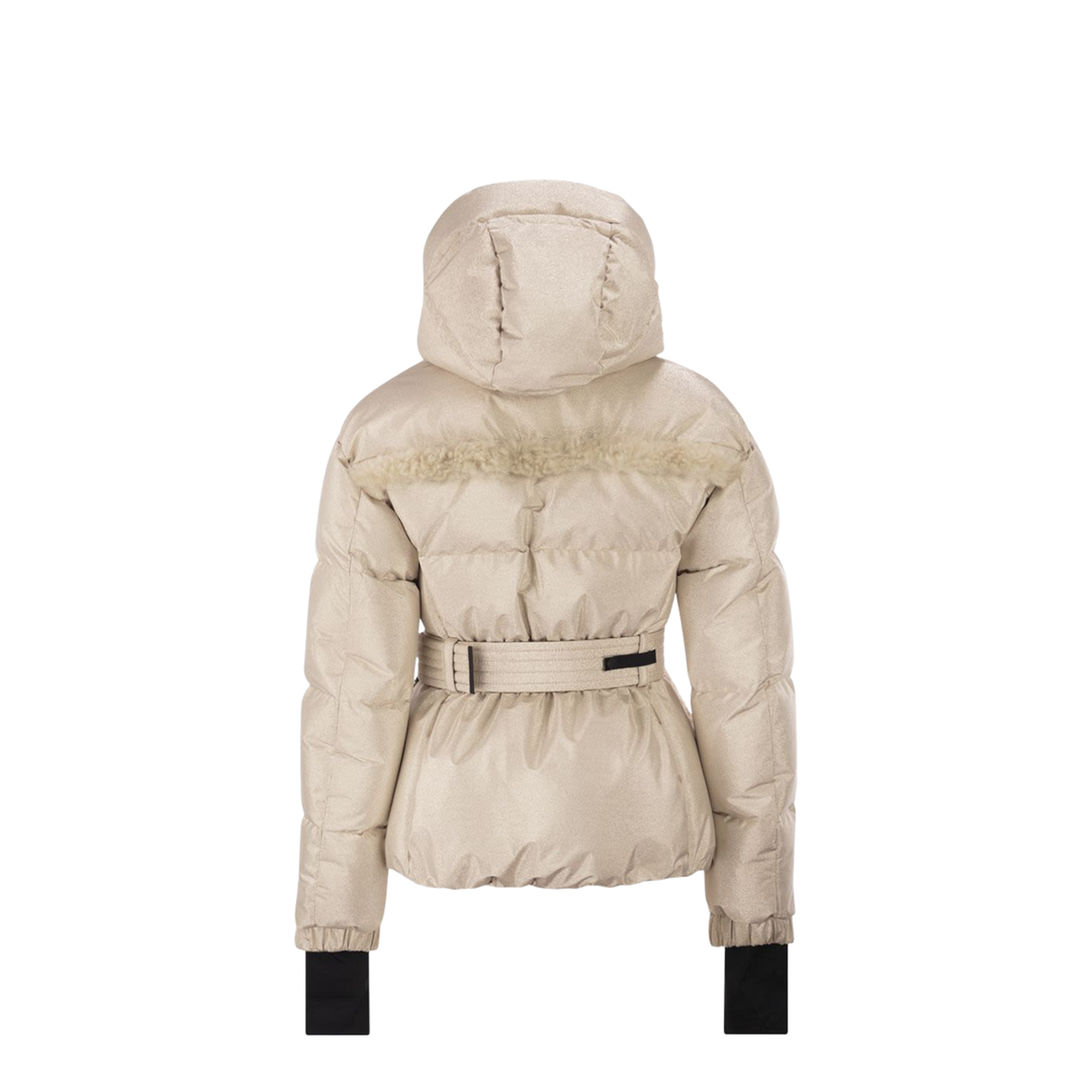 Metallic Ski Jacket With Shearling Hood