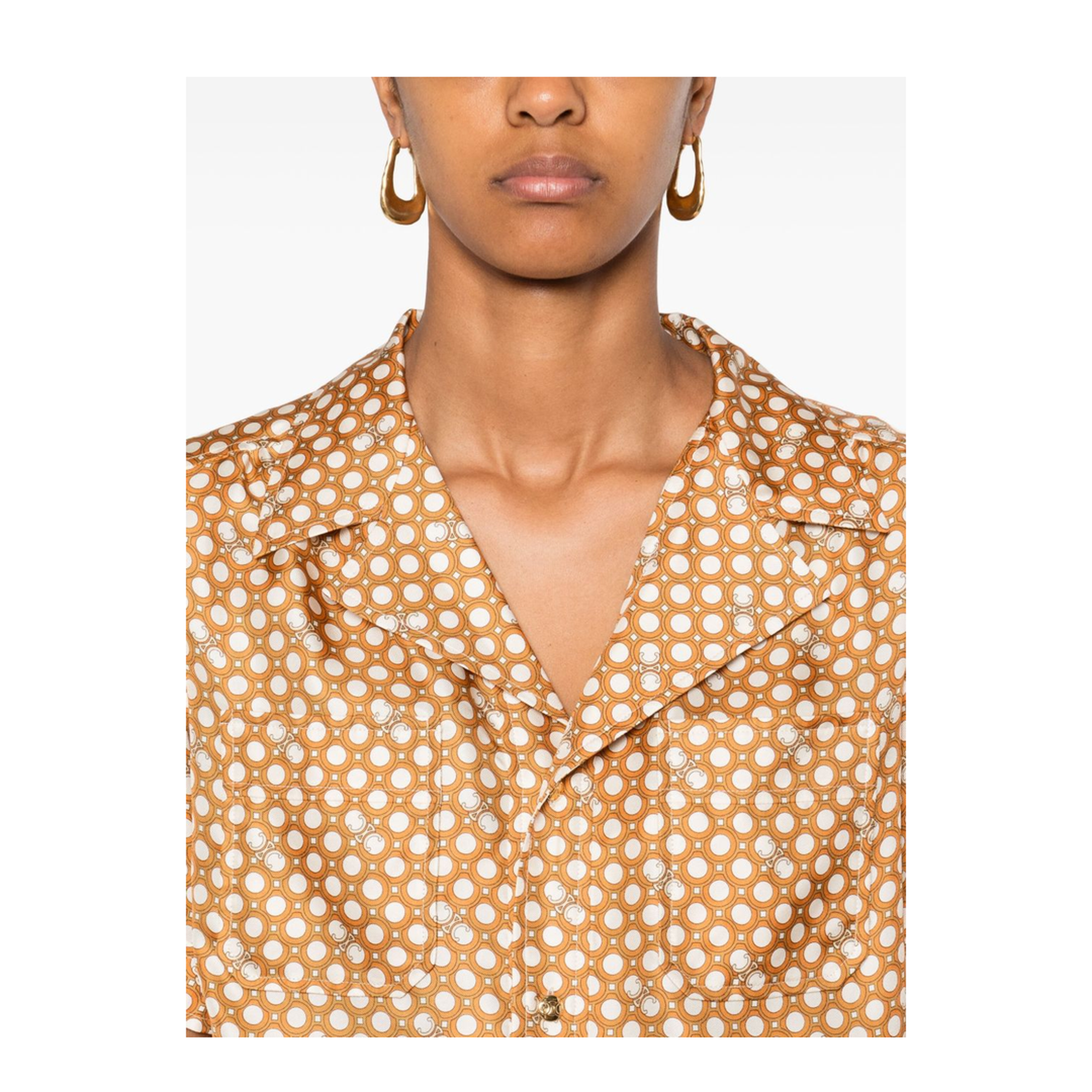 Pajama Shirt in Silk Twill - Cream/Orange