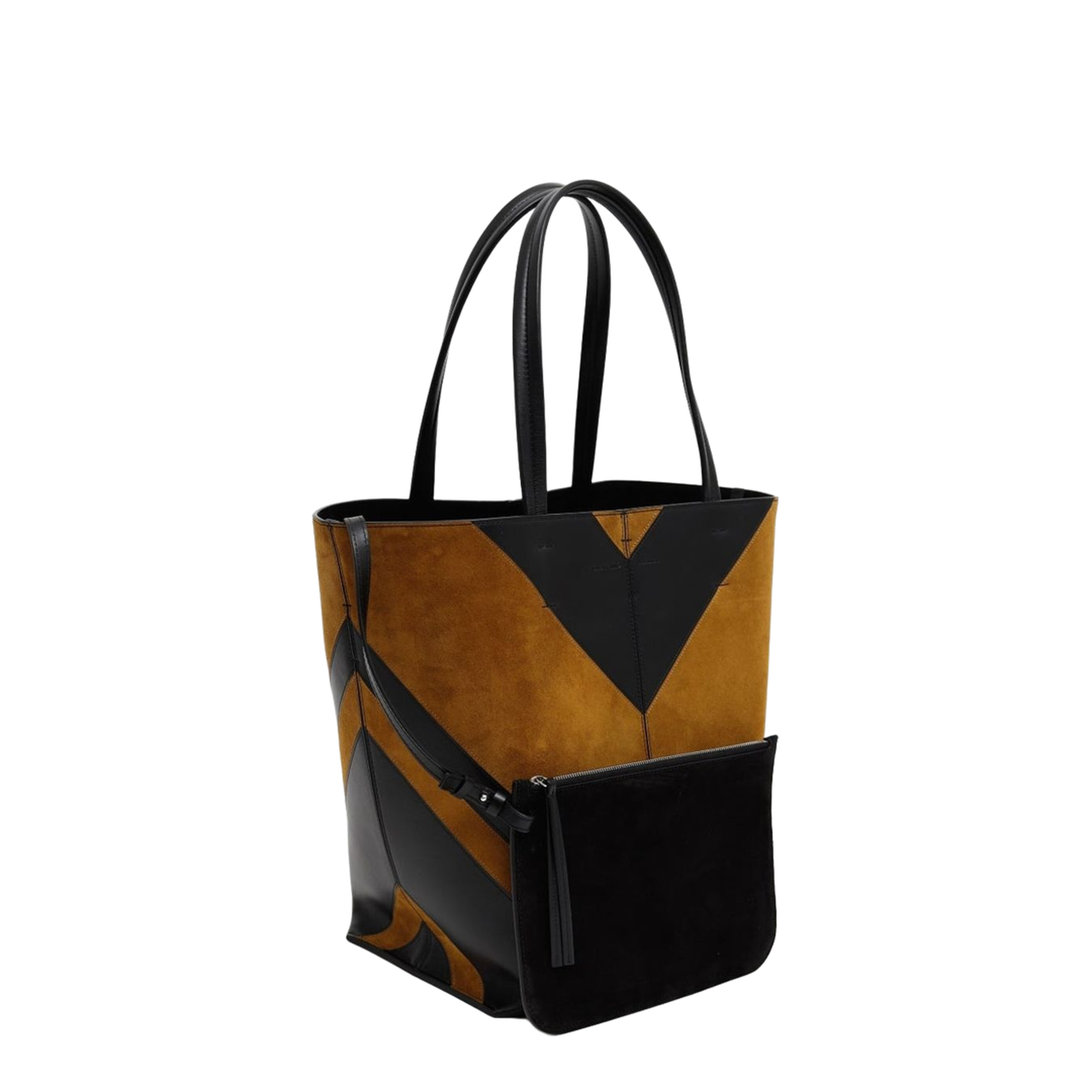 Pot Cabas Calfskin & Suede Tote - Black/Toffee