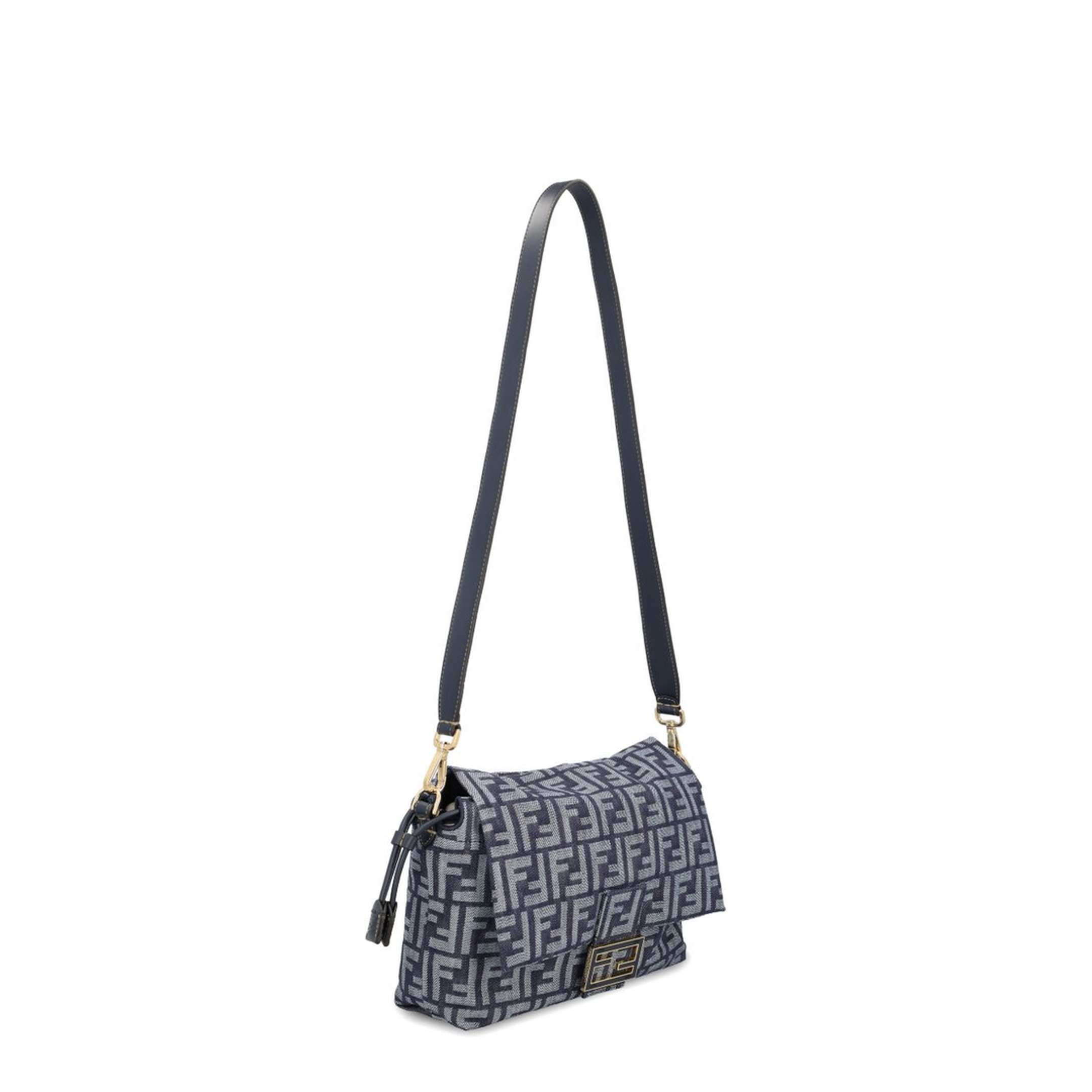 Mamma Baguette Medium Denim-Effect FF Jacquard Shoulder Bag - Dark Blue