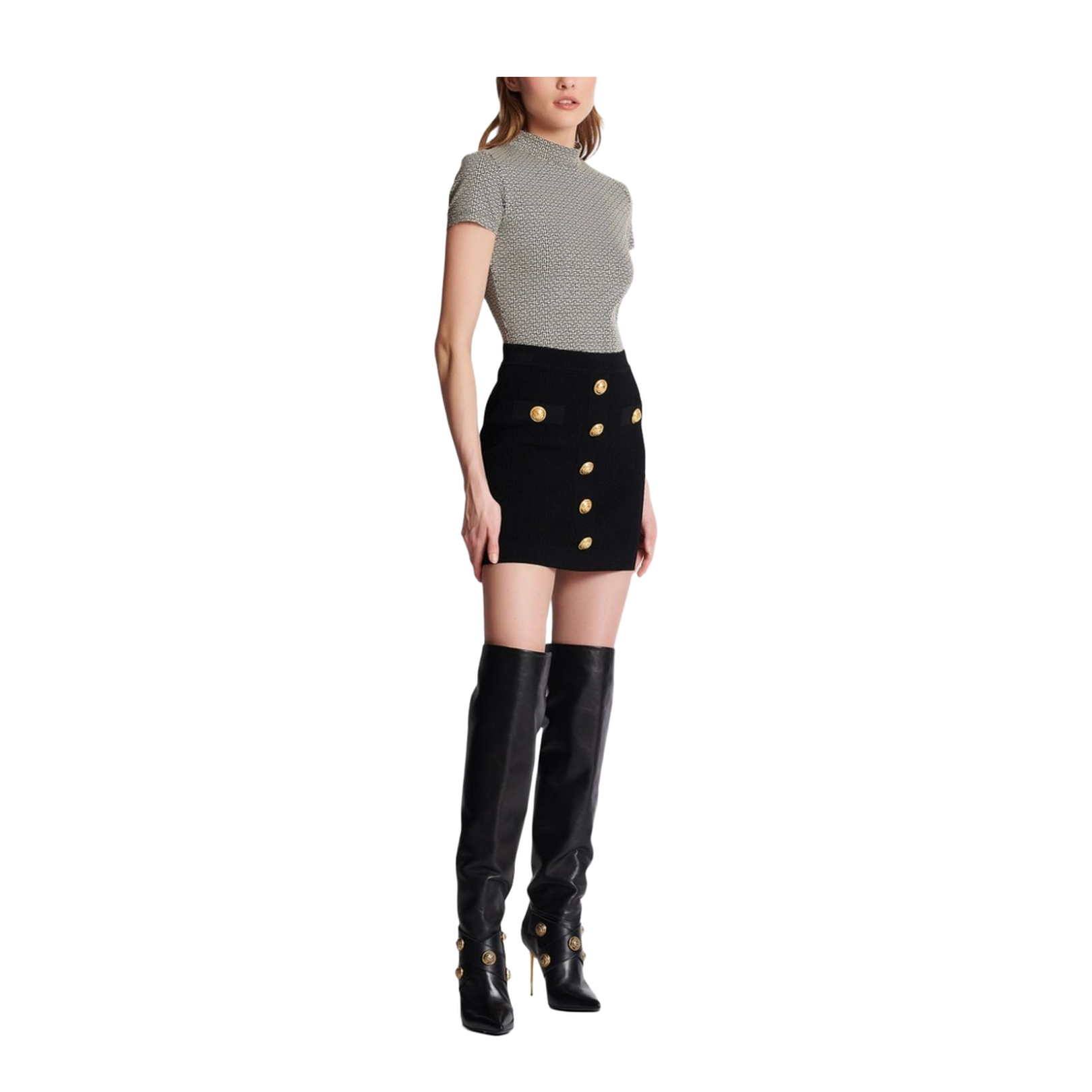 Buttoned Knitted Mini Skirt