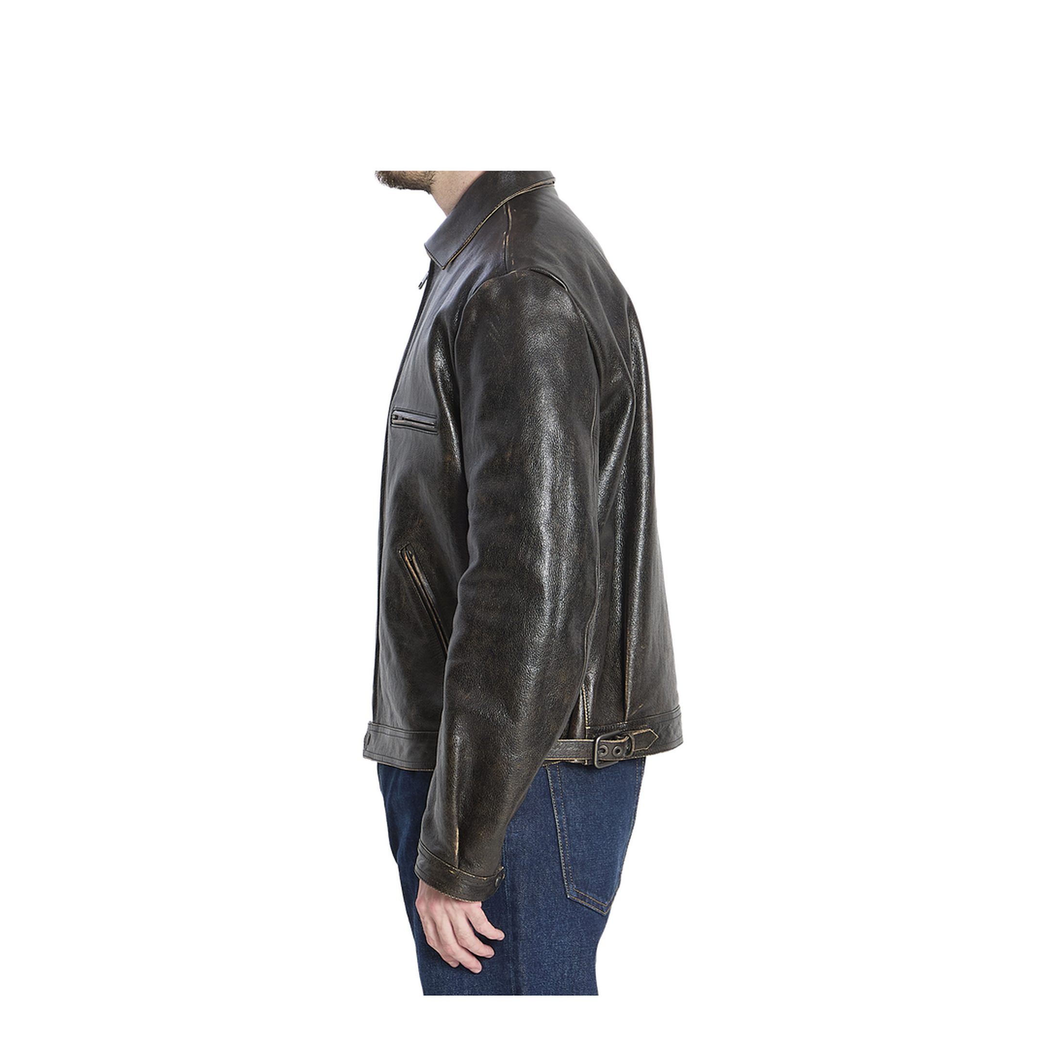 Aged-effect leather jacket