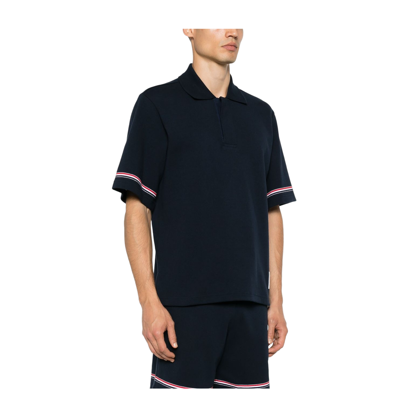 Navy Blue Cotton Polo with RWB Stripe