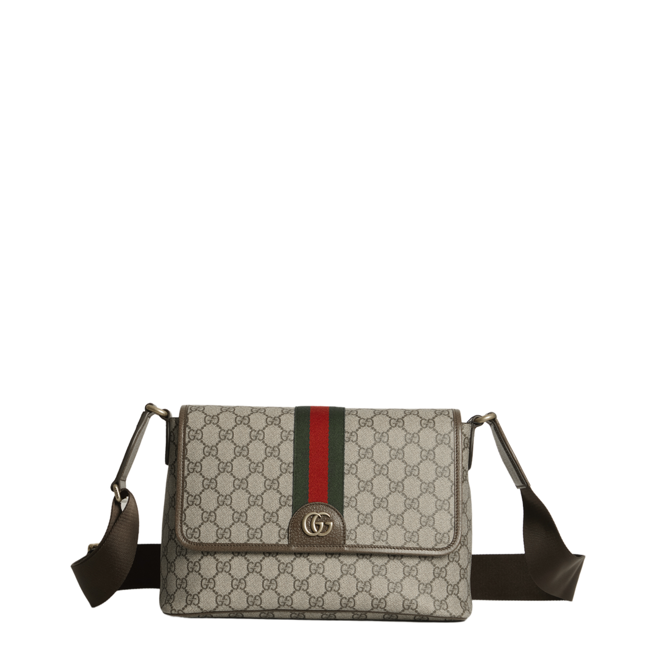 Ophidia Medium Coated Canvas Messenger Bag - Beige and Dark Brown