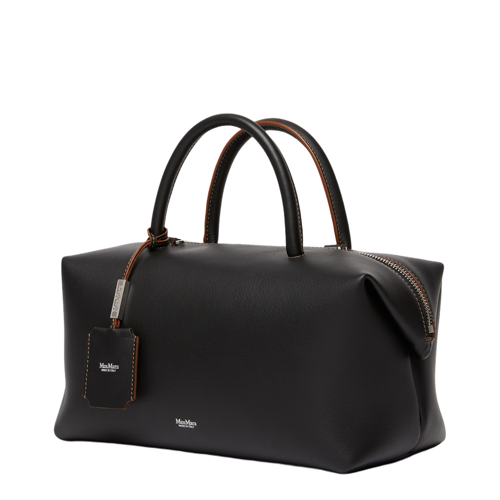 Medium Natural Leather Bowler Bag Black