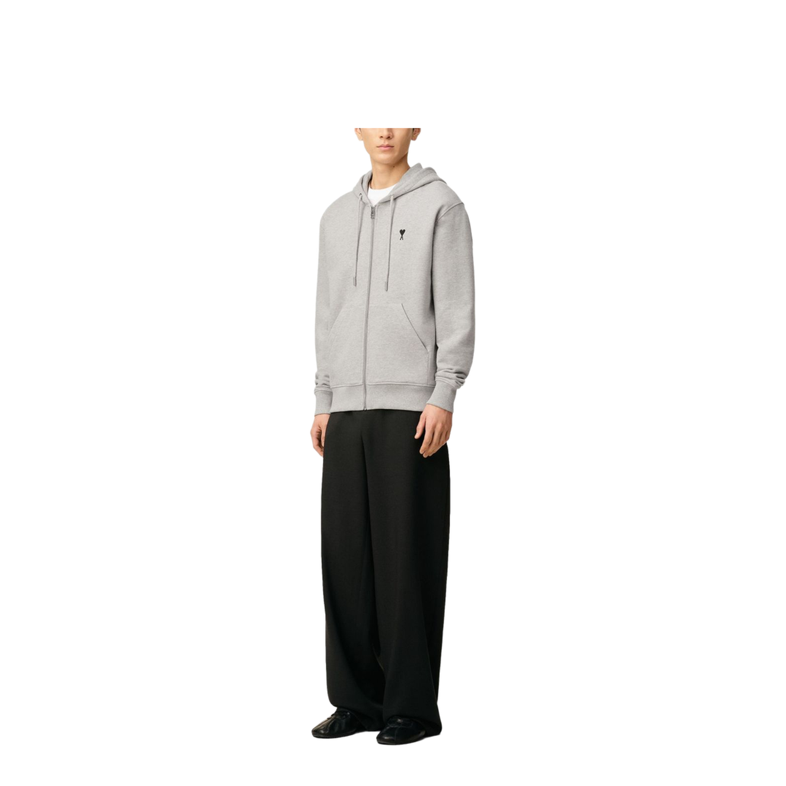 Grey Cotton Zipped Hoodie