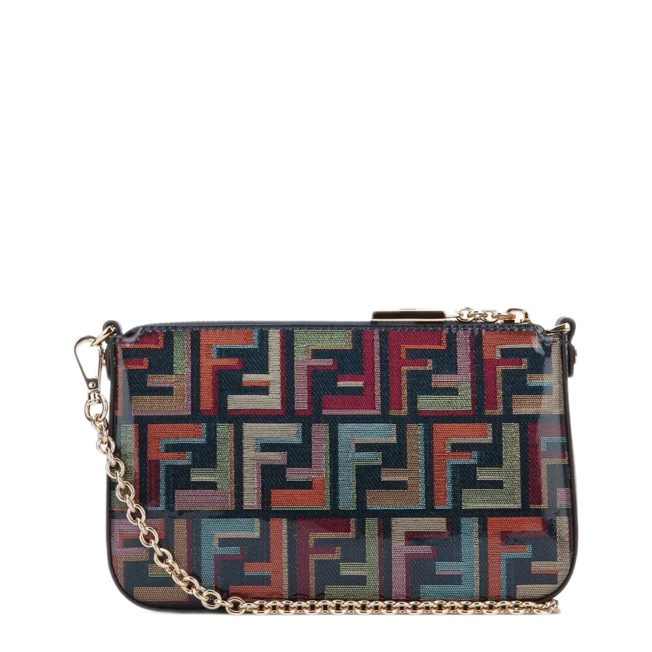 MAYFEYR - Fendi - Multicolour Glazed Ff Fabric Baguette Pouch With Chain - 8BS073AW6Q