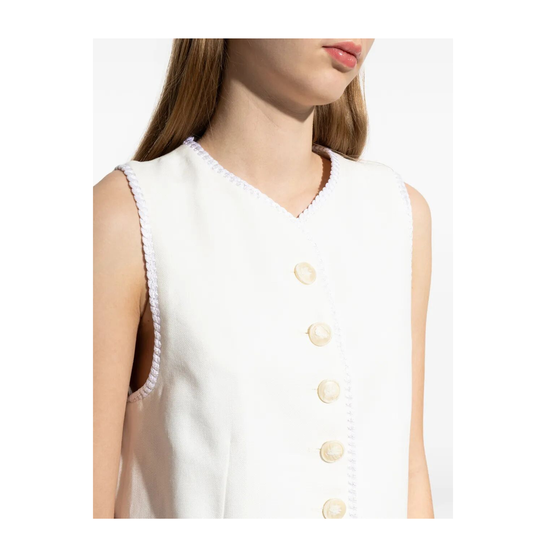 Button-Down Waistcoat With Trims White