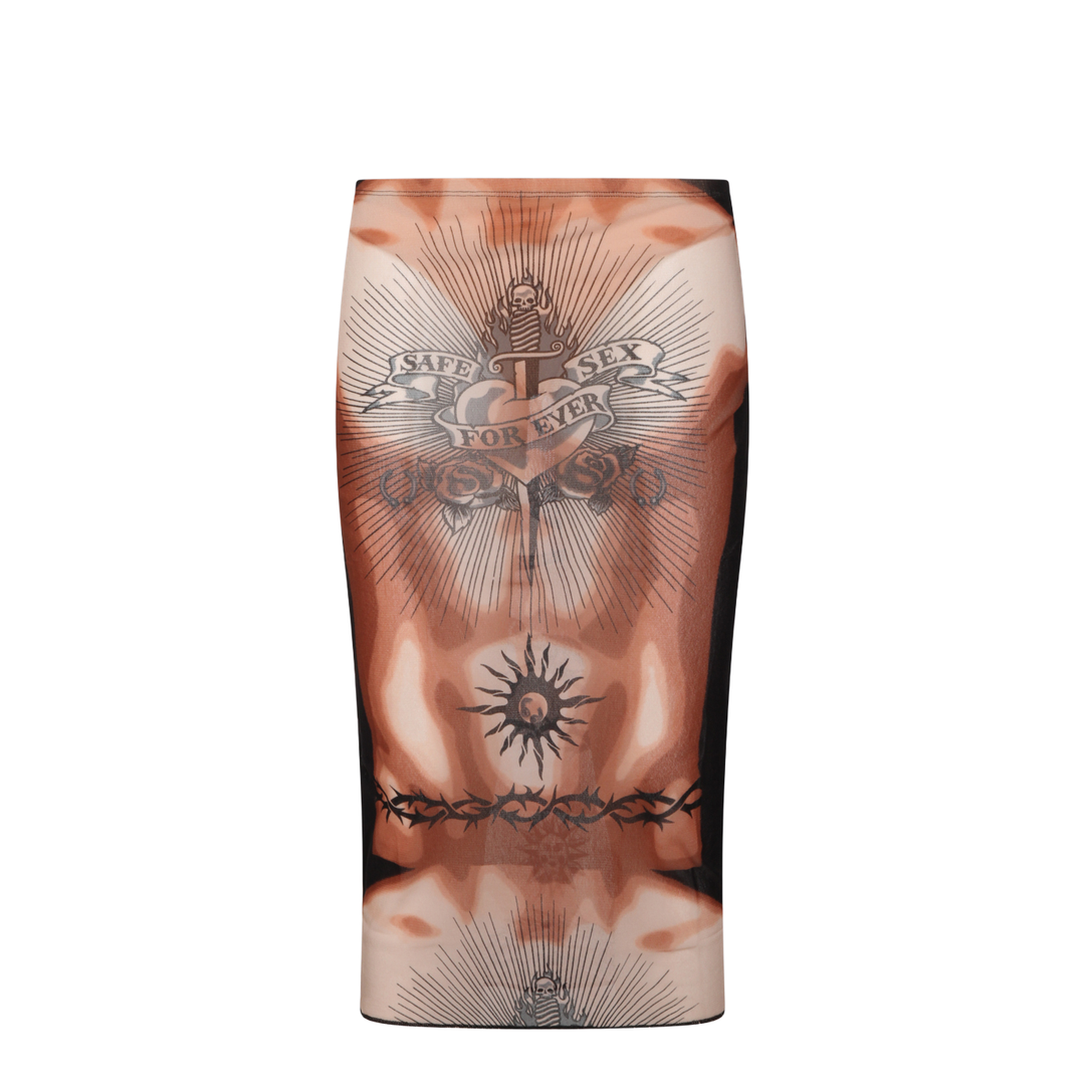 MIDI SKIRT WITH SAFE SEX TATTOO PRINT