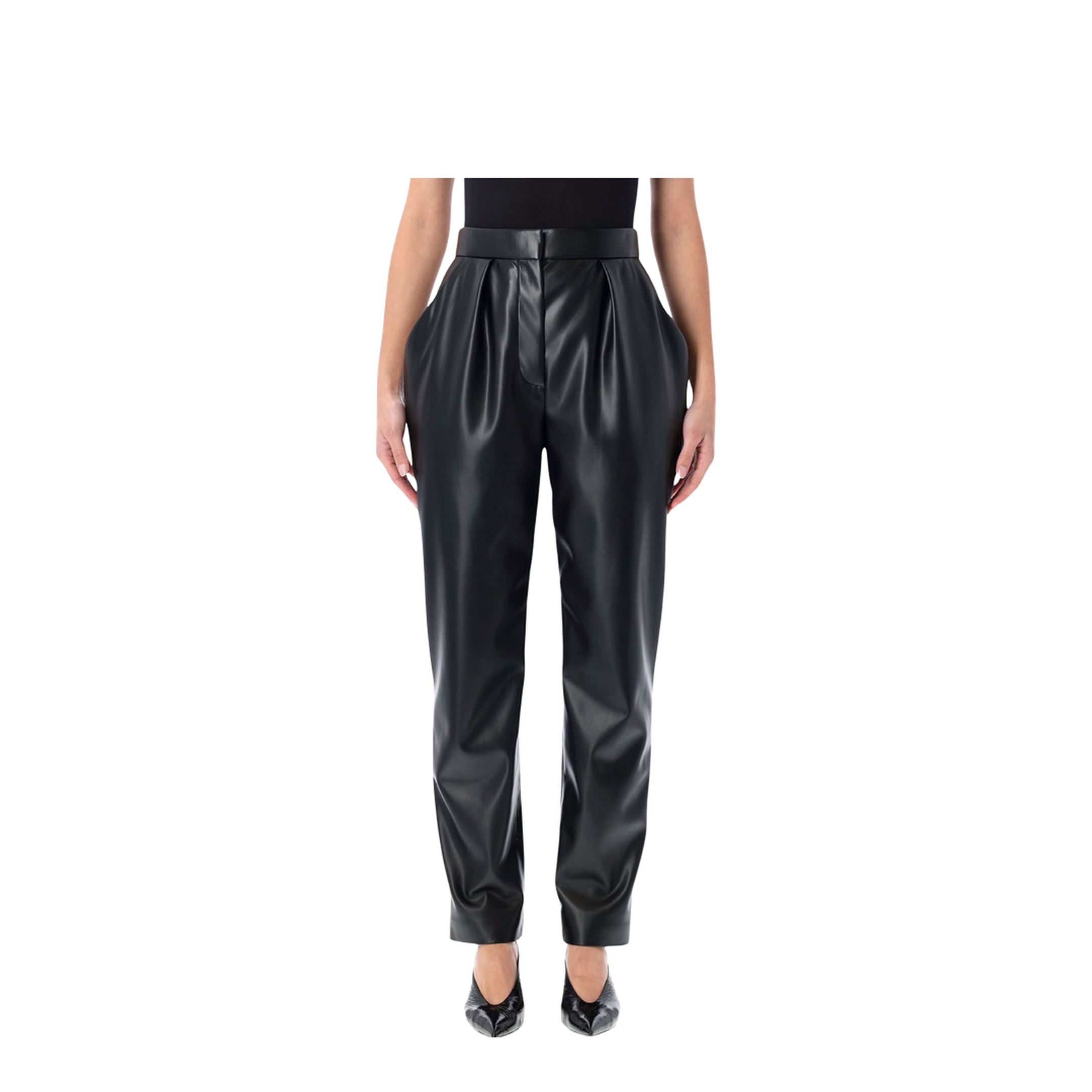 High-waisted Faux Leather Trousers Black