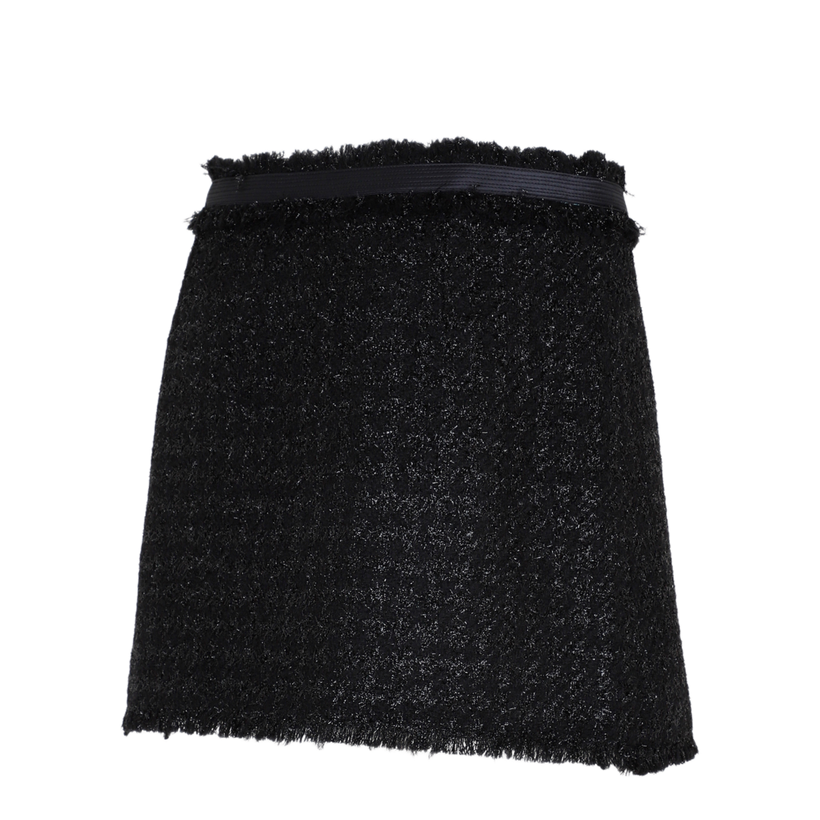 Black Mini Lurex Skirt with Silver-tone Hardware in Wool Blend
