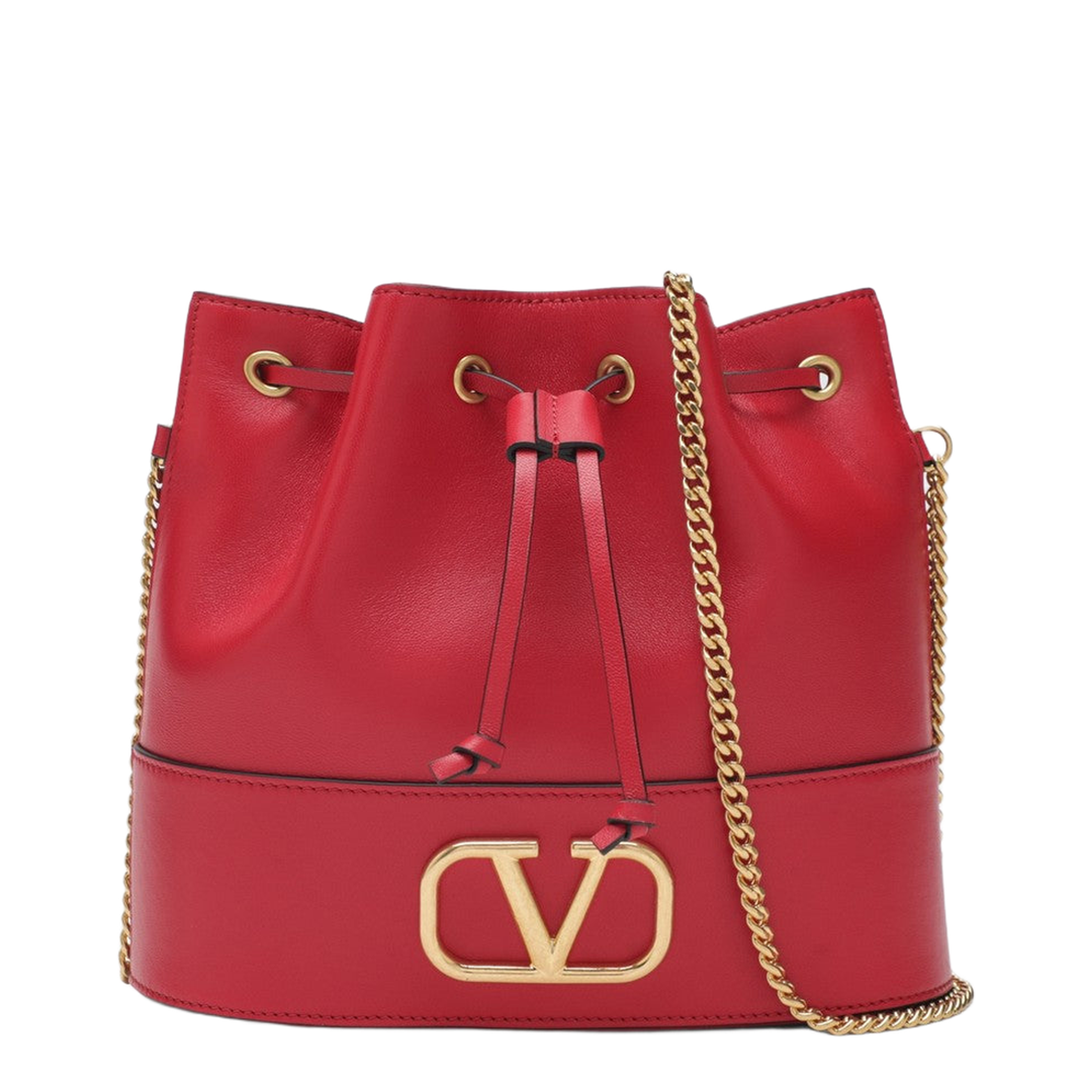 Red Leather Bucket Bag