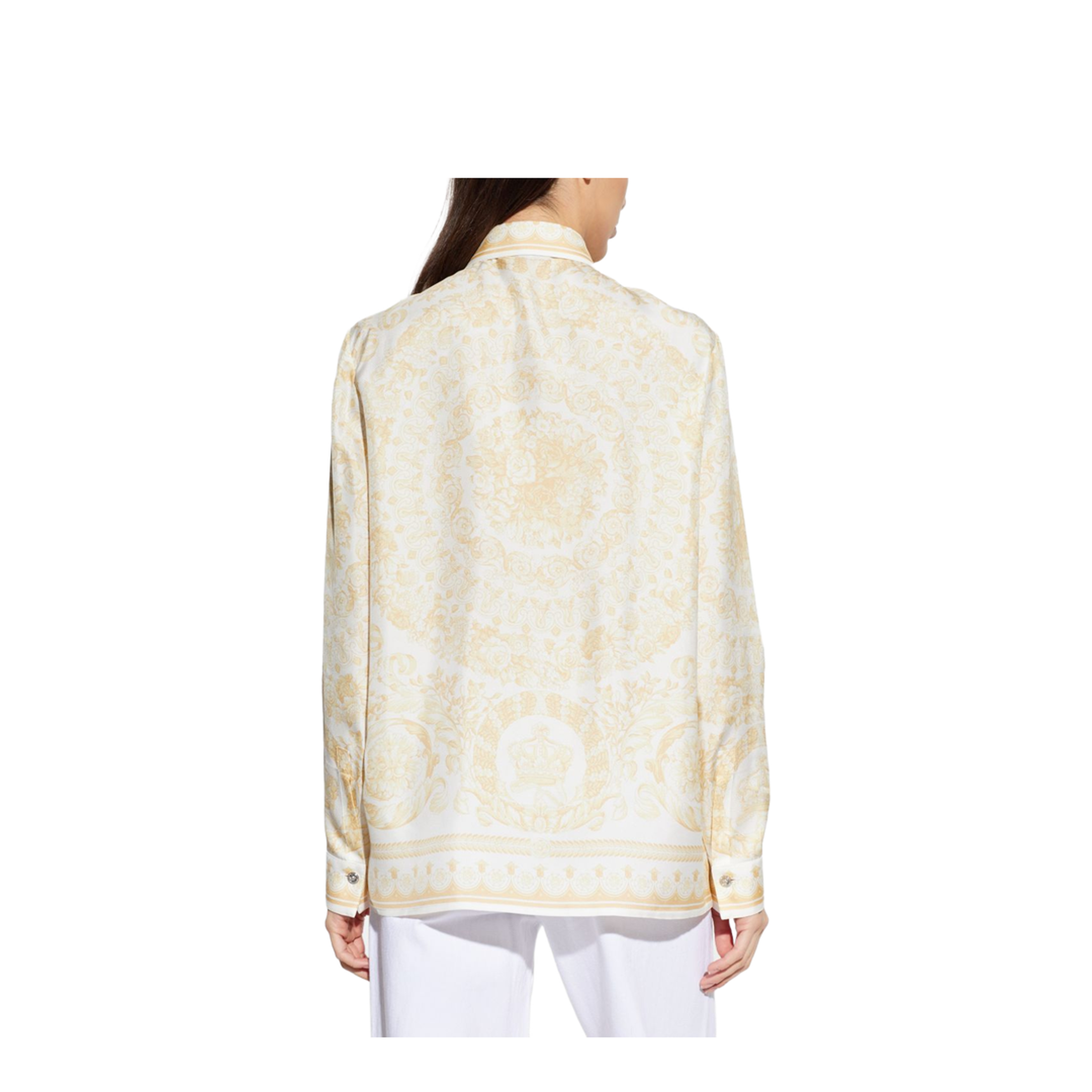 Barocco Print Silk Shirt Gold