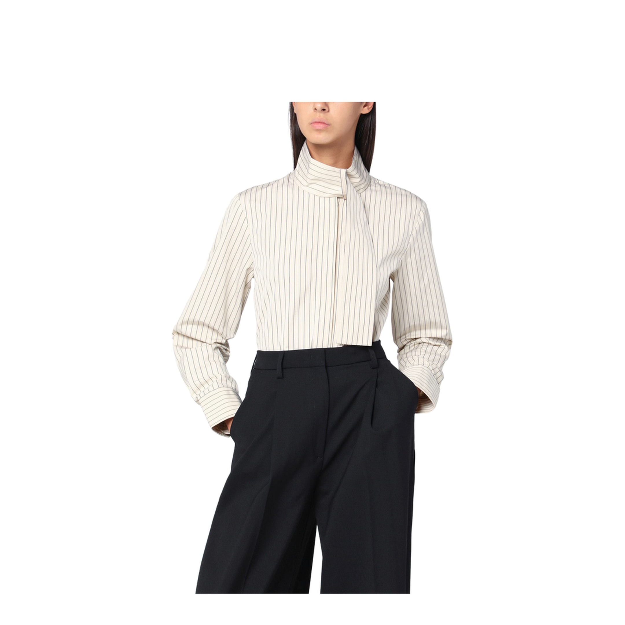 Striped Shirt with Scarf Collar