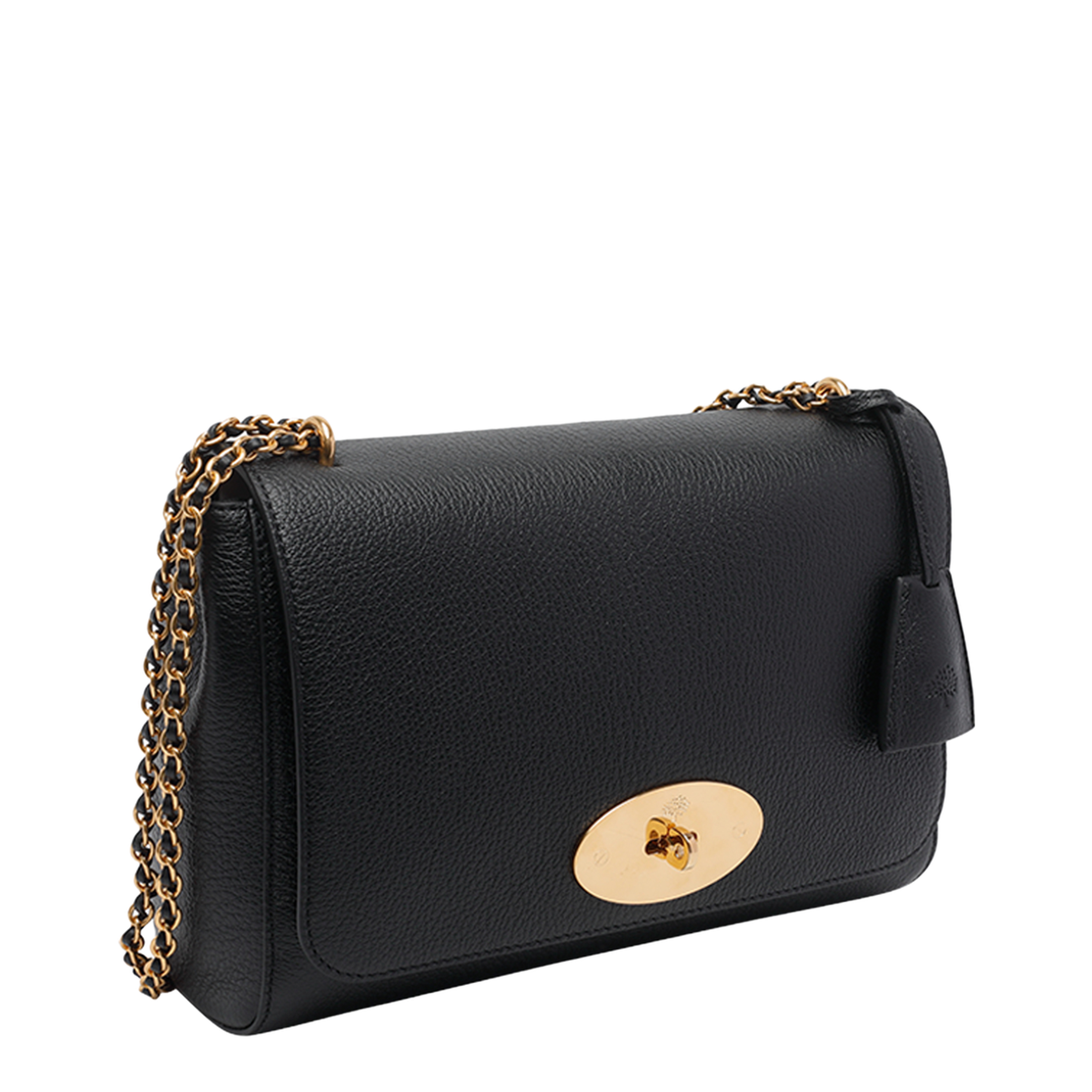 Glossy Chain Leather Crossbody Bag - Black