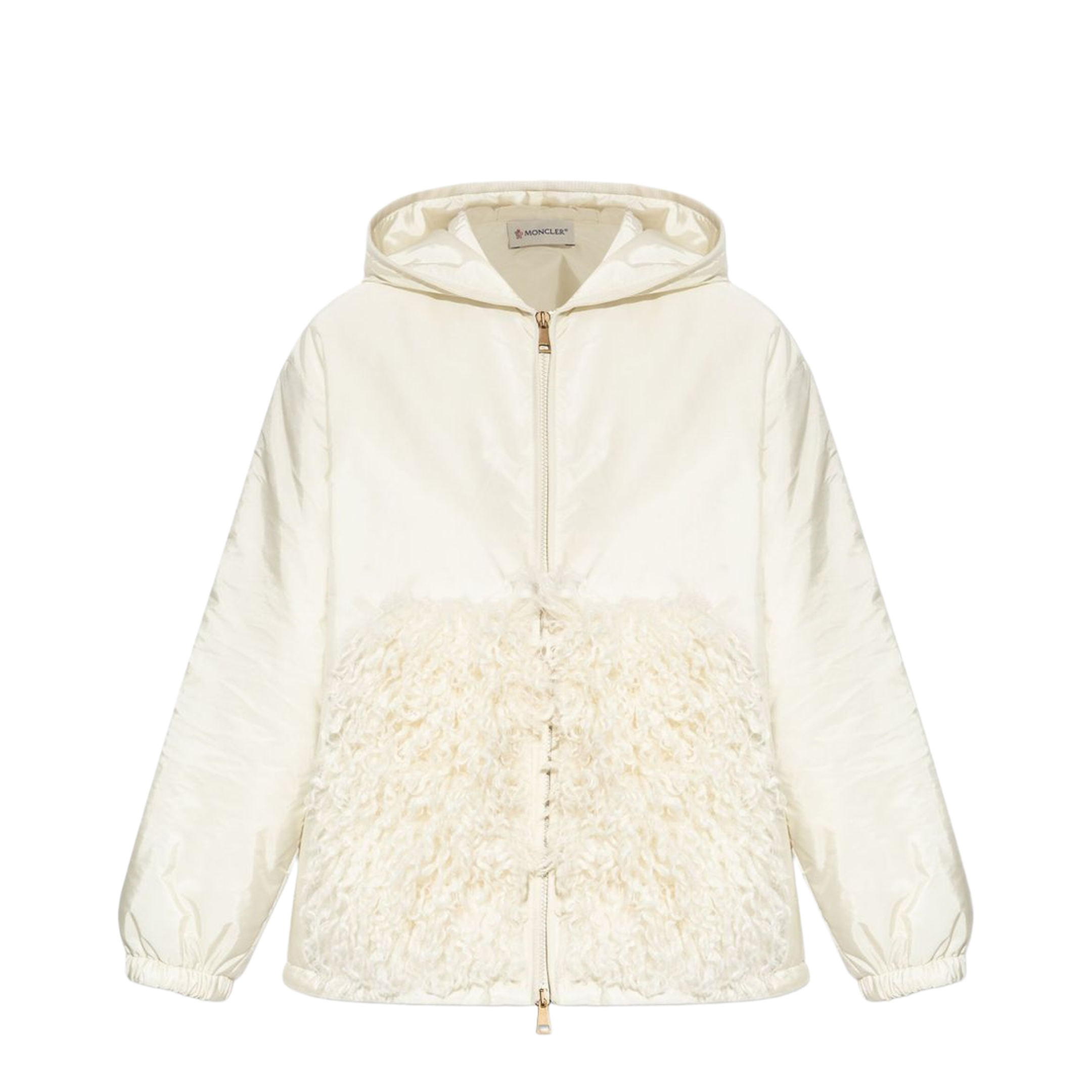 White Teddy-Trimmed Padded Zip-Up Hoodie