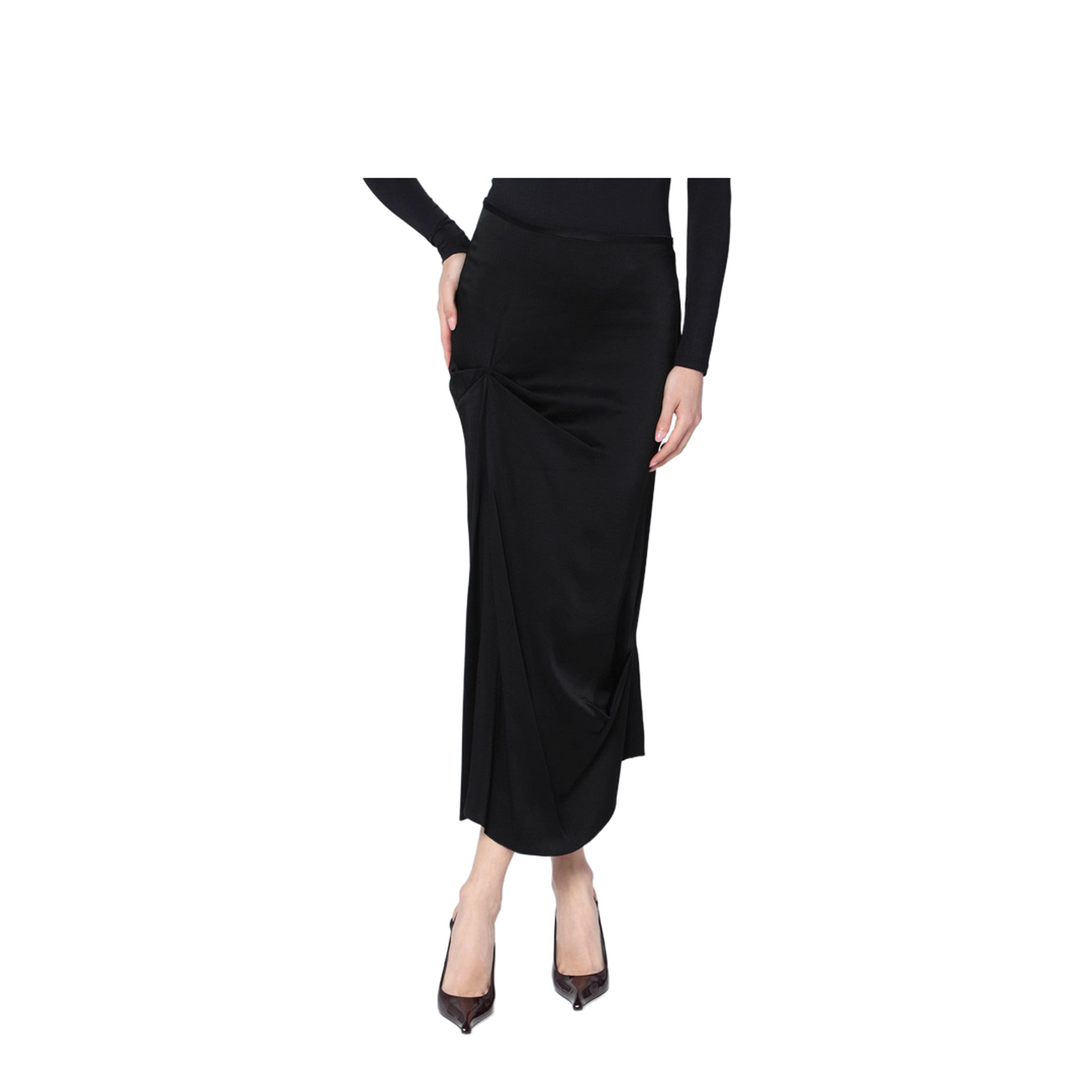 Black Midi Skirt with Draping