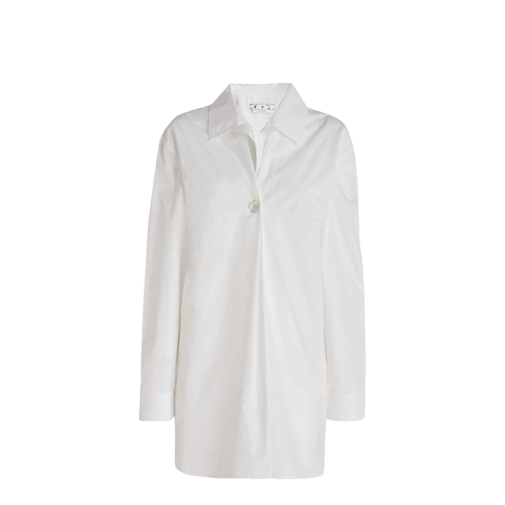 Long-sleeved poplin shirt with single pearl button closure