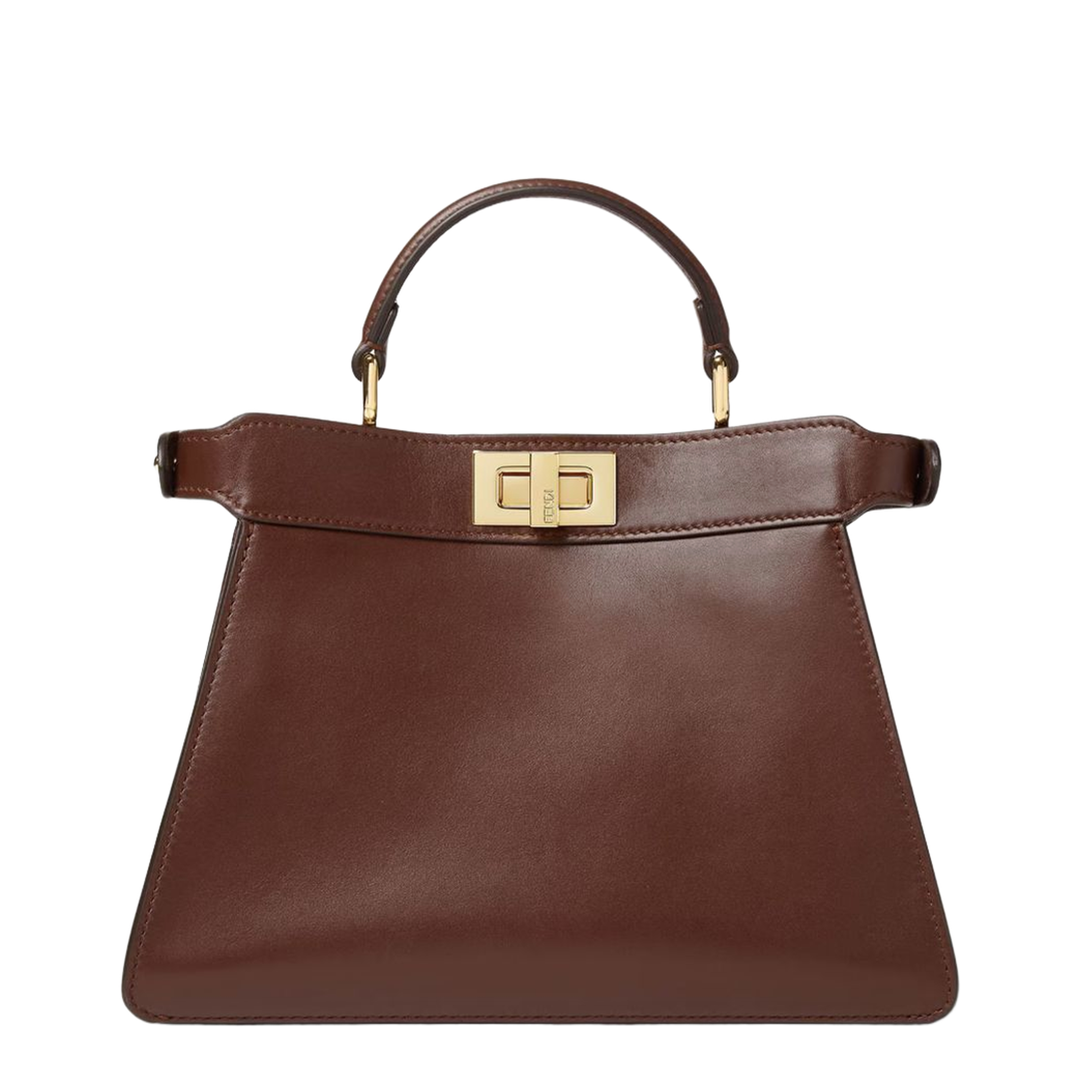 Peekaboo ISeeU Small Calf Leather Top Handle Bag - Mahogany Brown