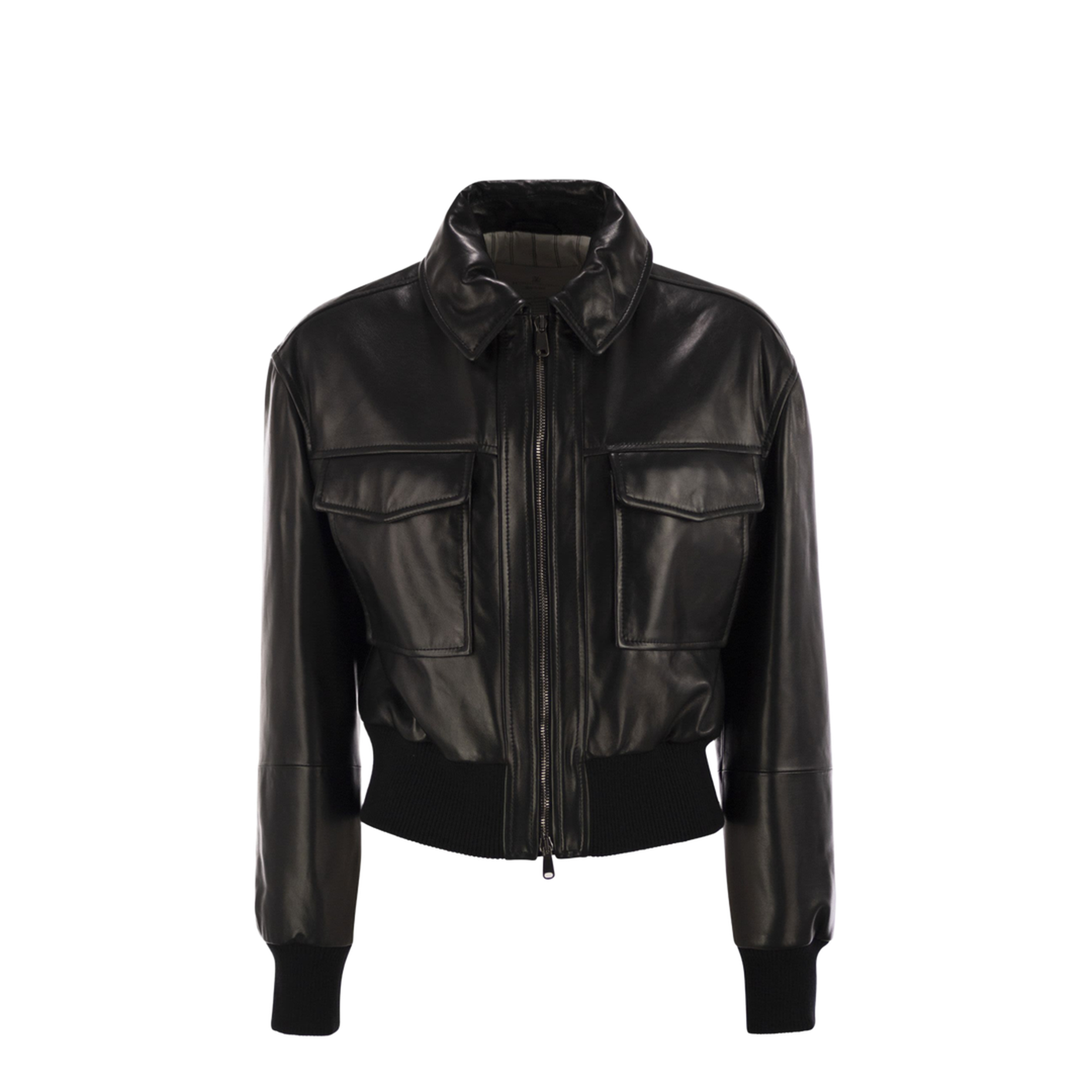 Women's Leather Bomber Jacket with Jewellery