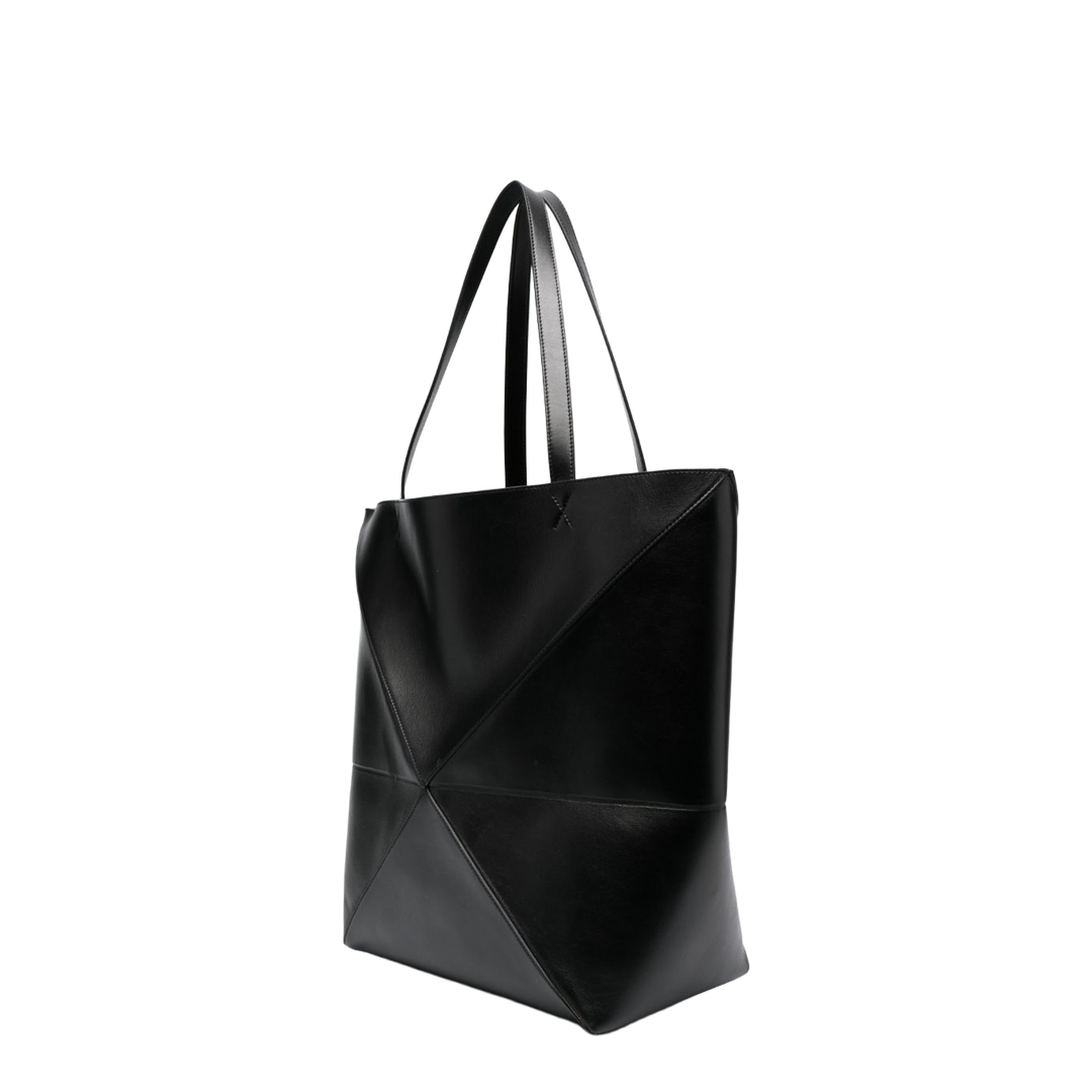 Puzzle Fold XL Shiny Calfskin Tote - Black