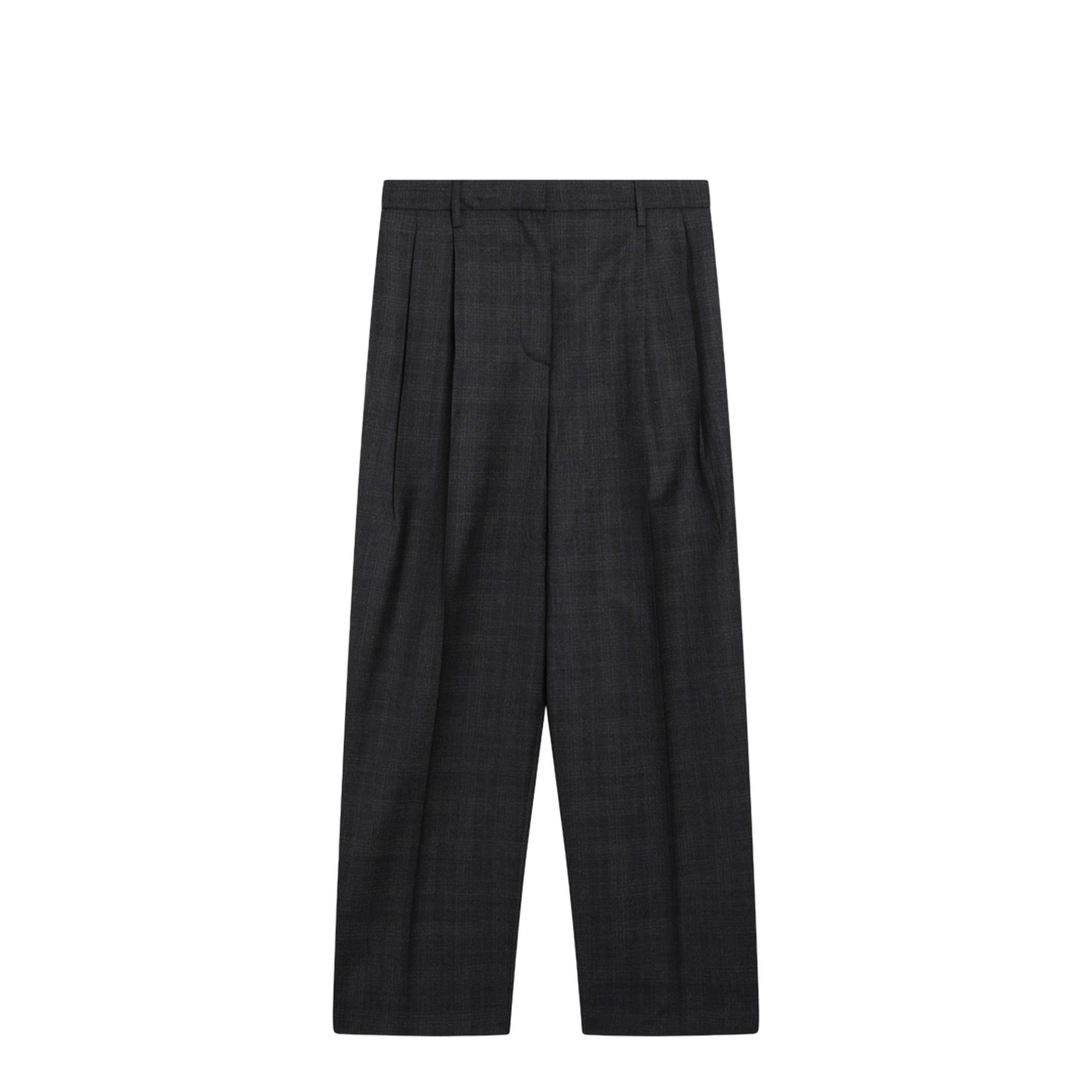 Grey Wool Trousers with Check Pattern
