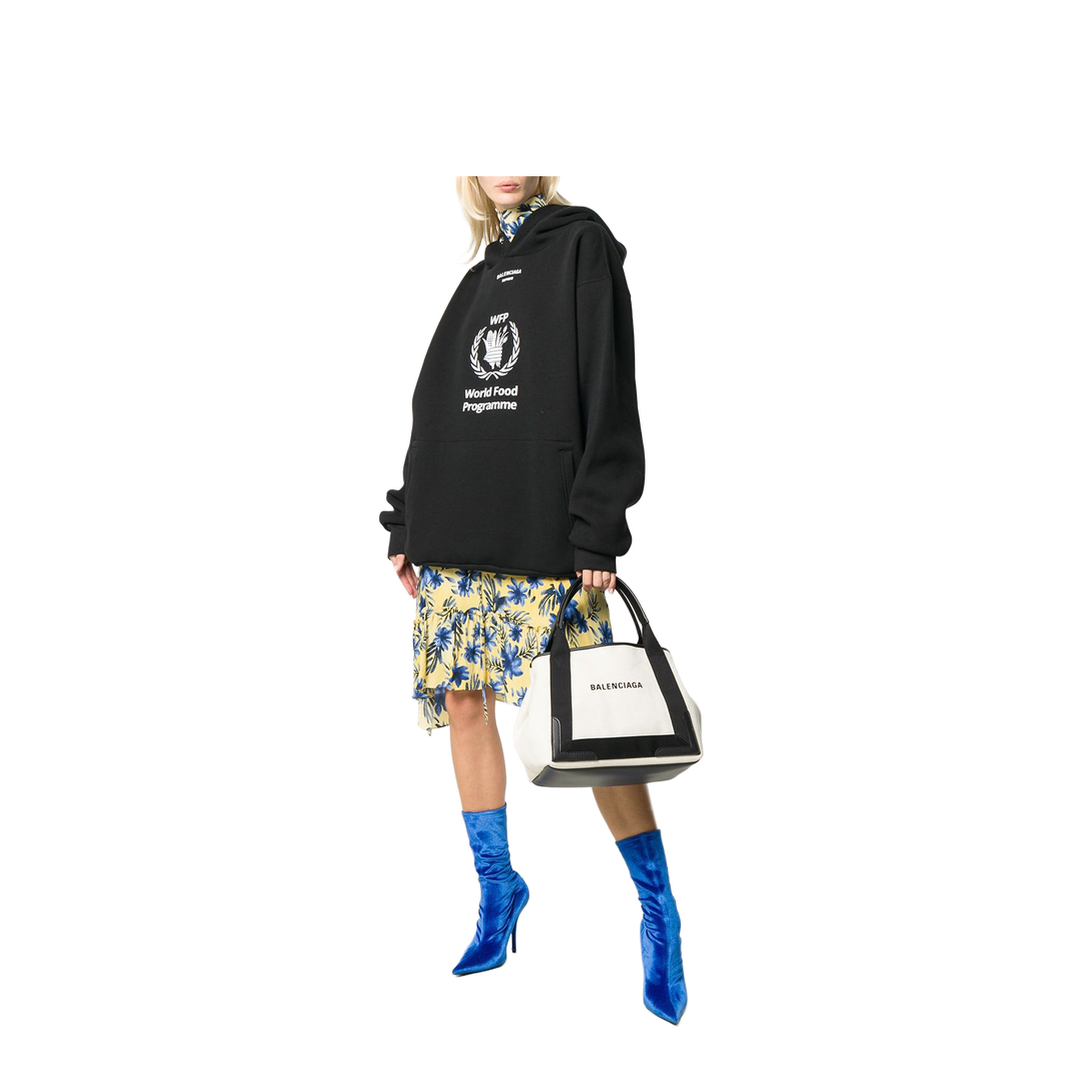 Navy Small Cabas in Beige