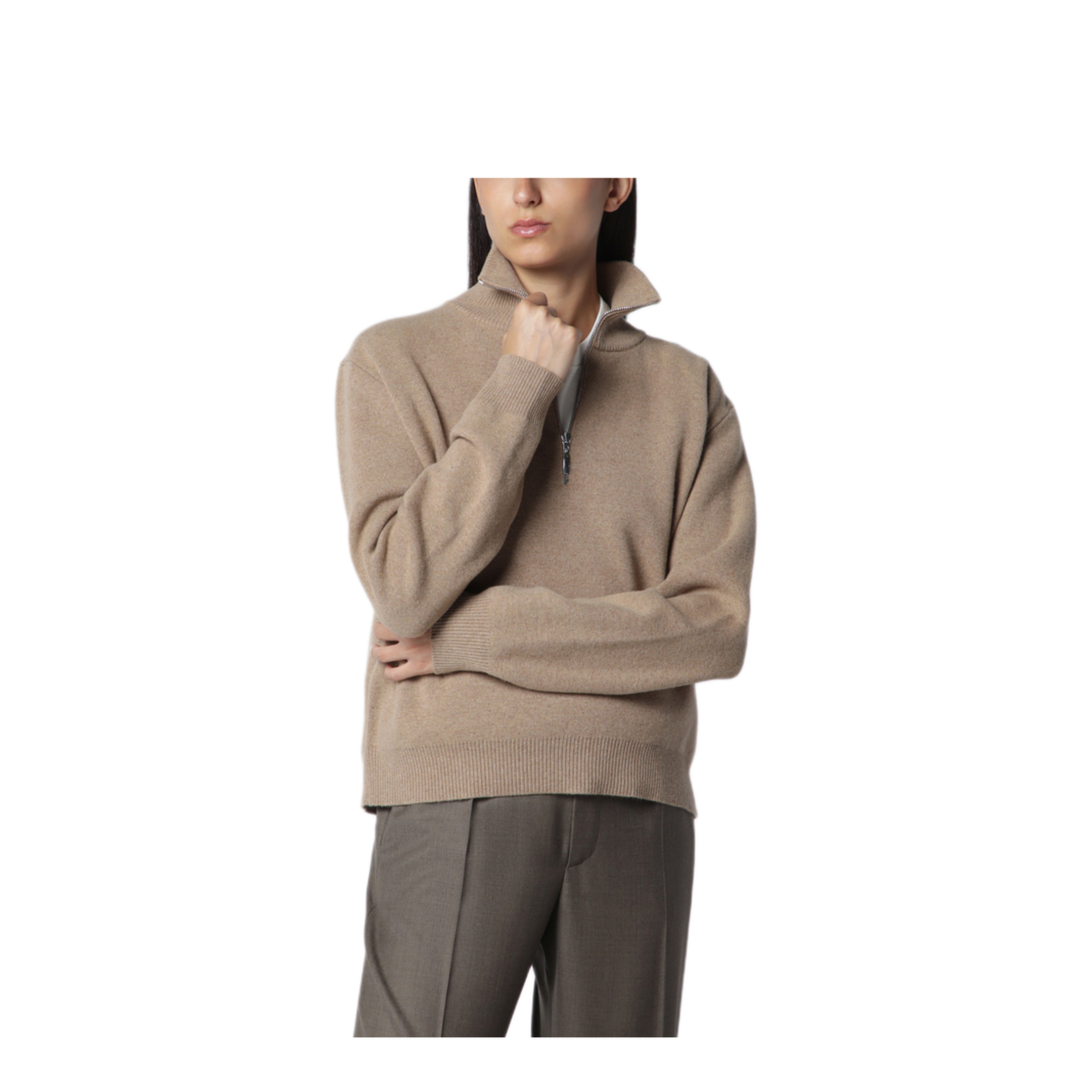 MAYFEYR - Róhe - Camel Mouline Knit Zip Polo Shirt - 820-23-345WO260