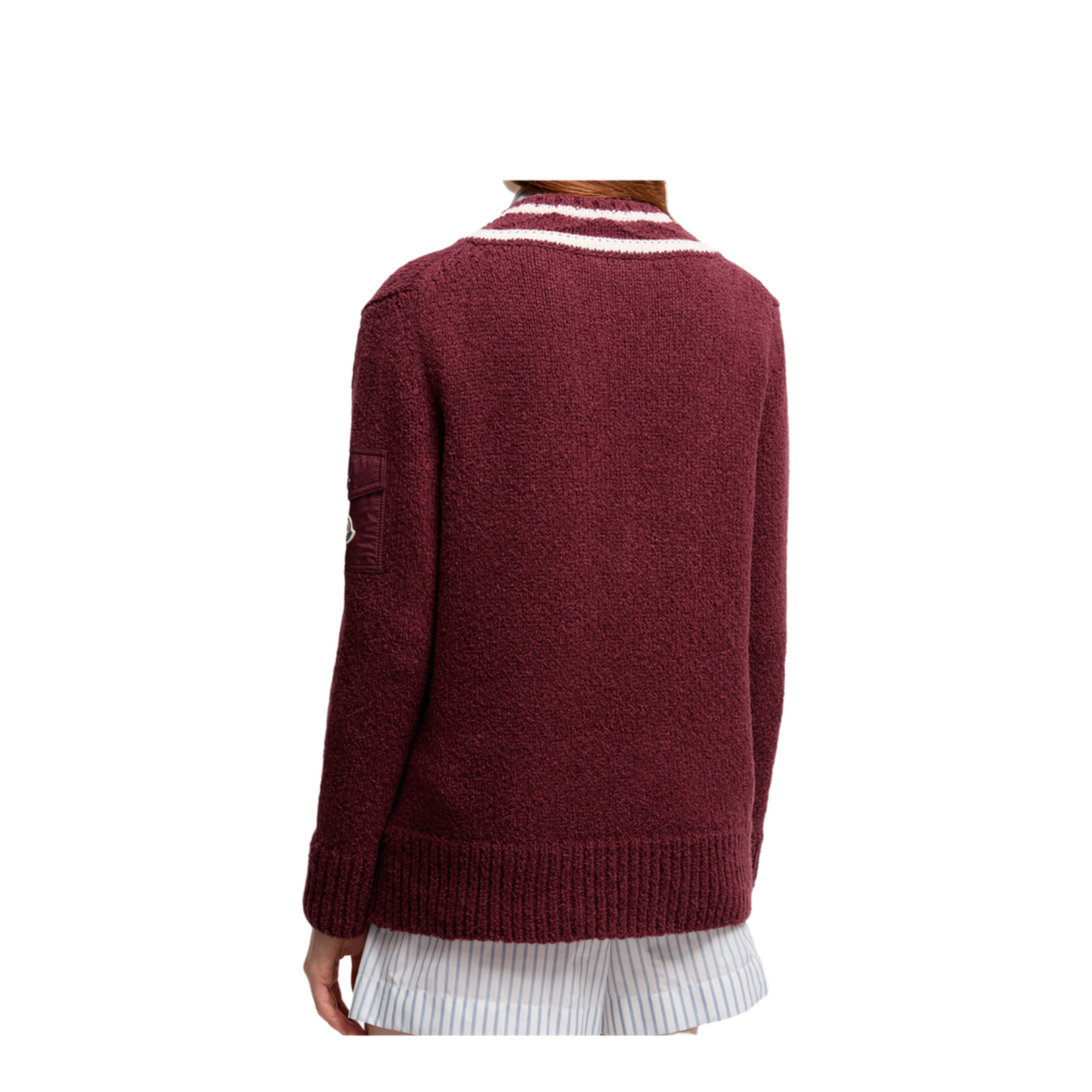 Burgundy Padded V-Neck Cotton & Wool Blend Jumper