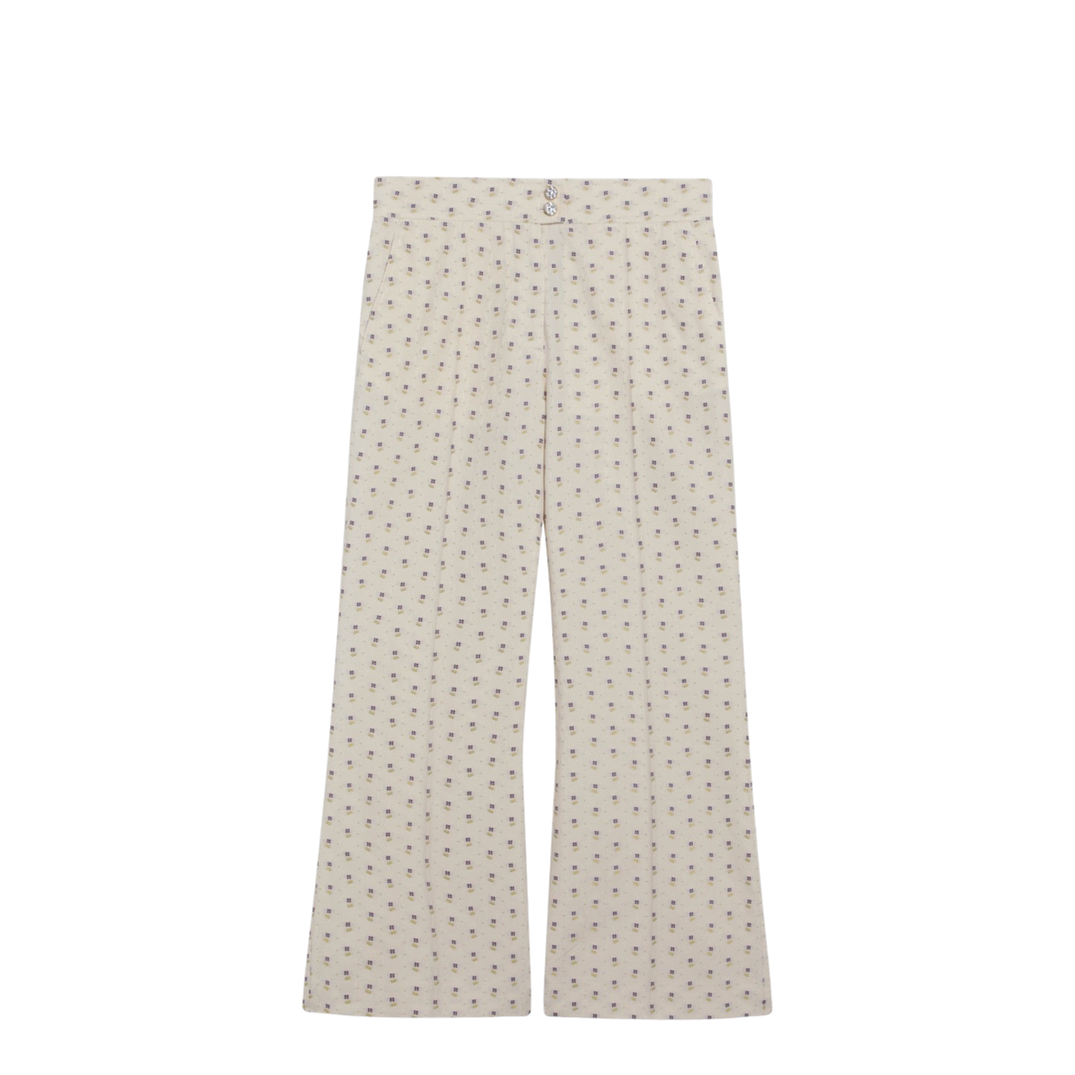 Ivory Trousers with Floral Pattern