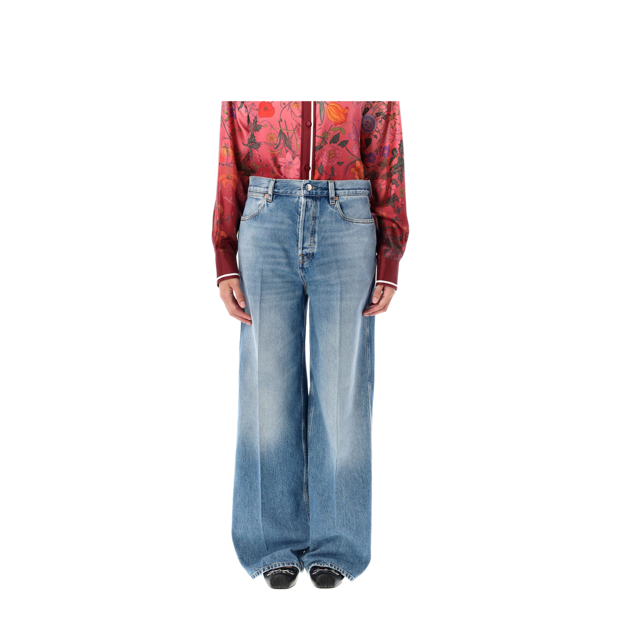 Wide Leg Denim Pants in Light Blue