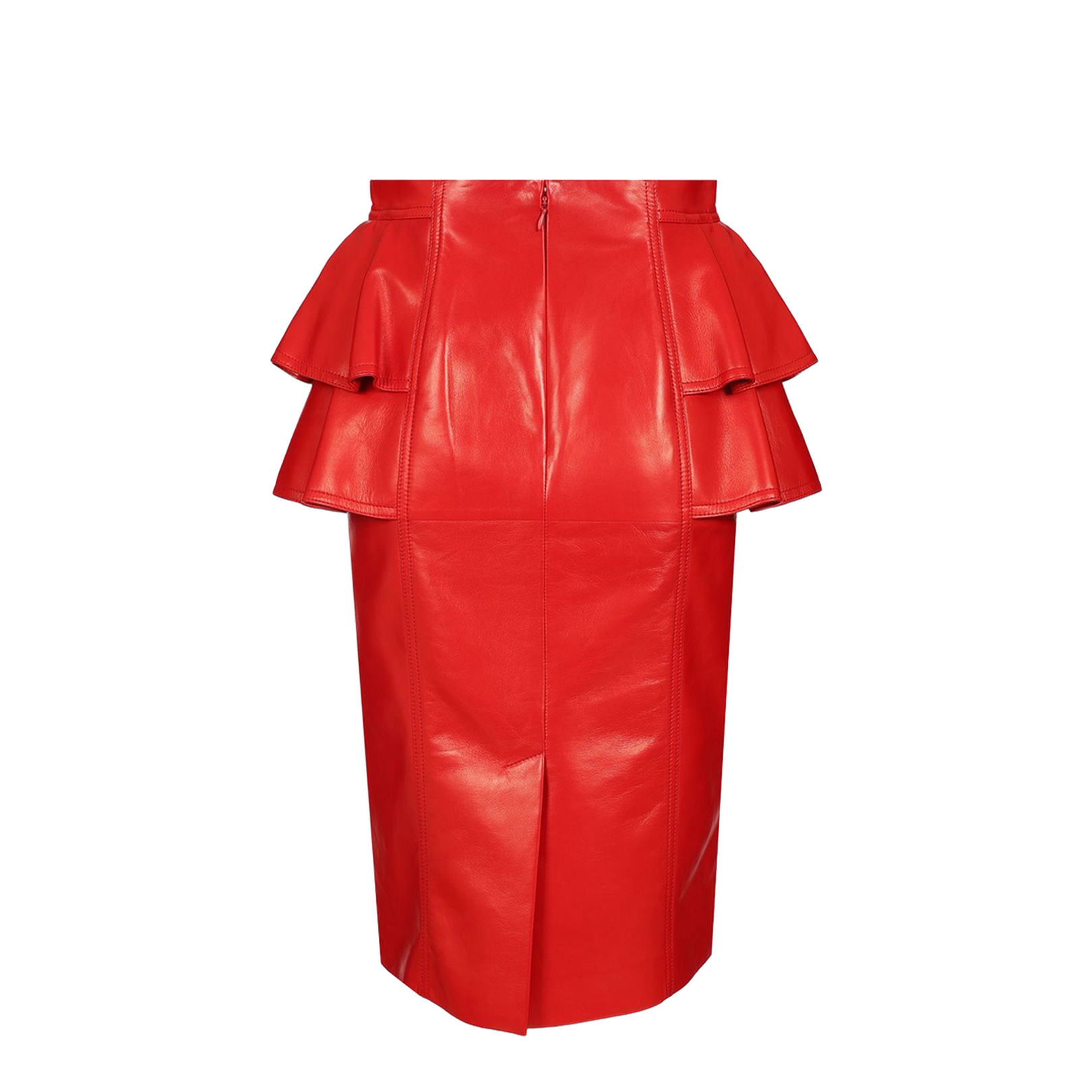 Leather Midi Skirt Red