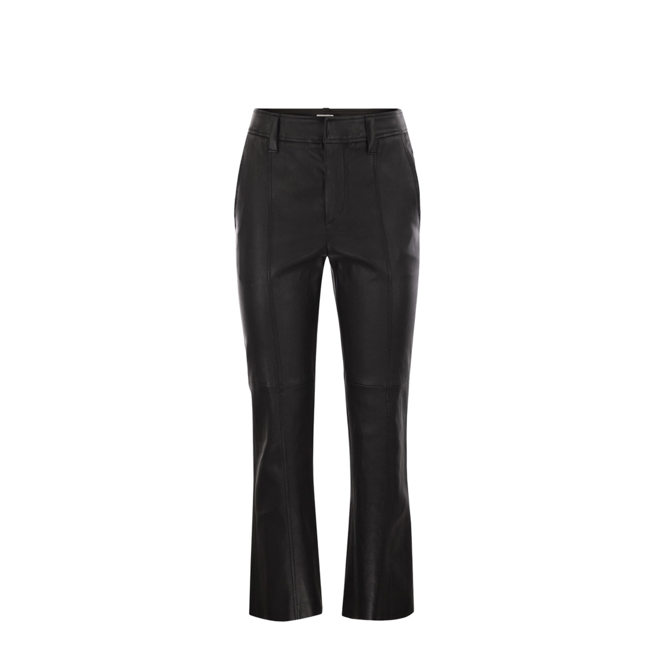 Stretch Nappa Leather Square Cigarette Trousers with Jewellery
